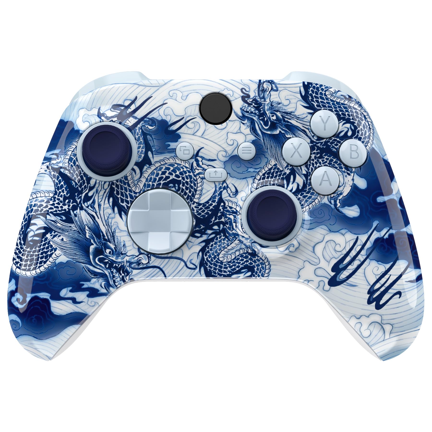 eXtremeRate Full Case & Buttons für Xbox Series X&S Controller, DIY-Ersatz Gehäuse Skin Faceplate/Back Cover/D-Pad Trigger Tasten/Thumbsticks Ersatzteile Set für Xbox Core Controller-Porzellan Drache