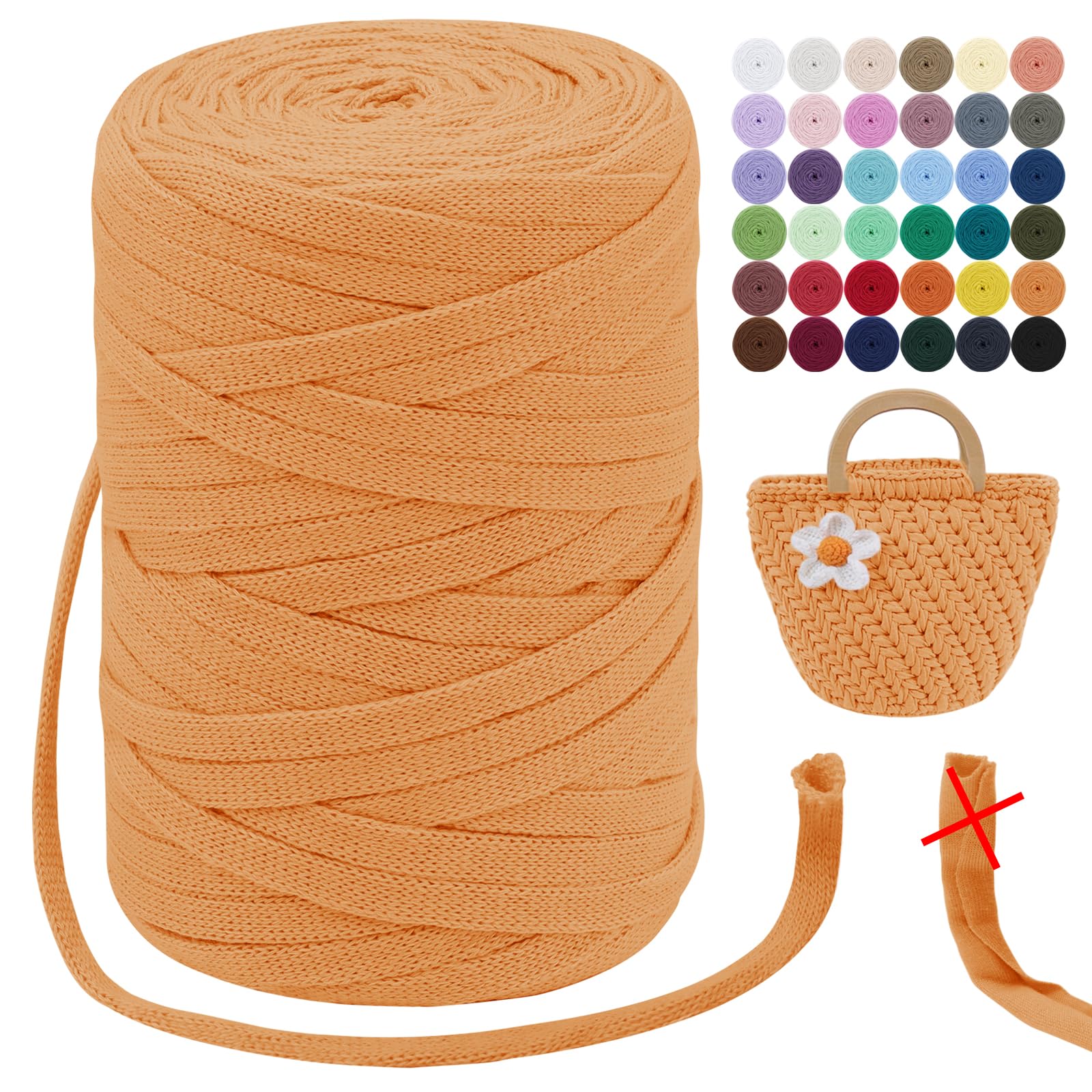 LEREATI T Shirt Yarn for Crocheting 250g/100m Beginner Crochet Yarn 7mm T-Shirt Yarn Polyester Ribbon Yarn for Knitting & Crocheting, for Hand DIY Bag Blanket Cushion Basket (Light Orange) โ image 1