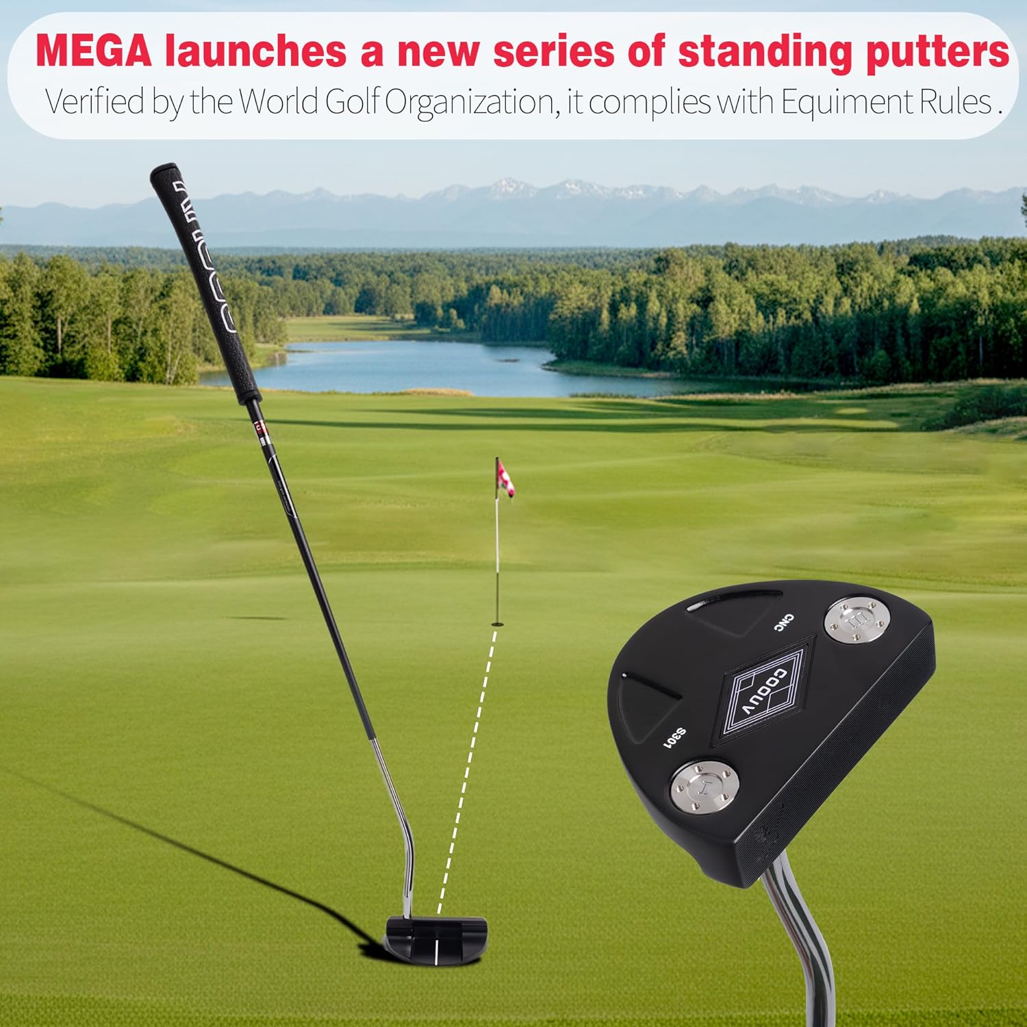 Golf Stand Putter Stability Professional Golf Clubs Self-Standing Club CNC Head Carbon Fiber Shaft PU Grip (S301-B2, 34")