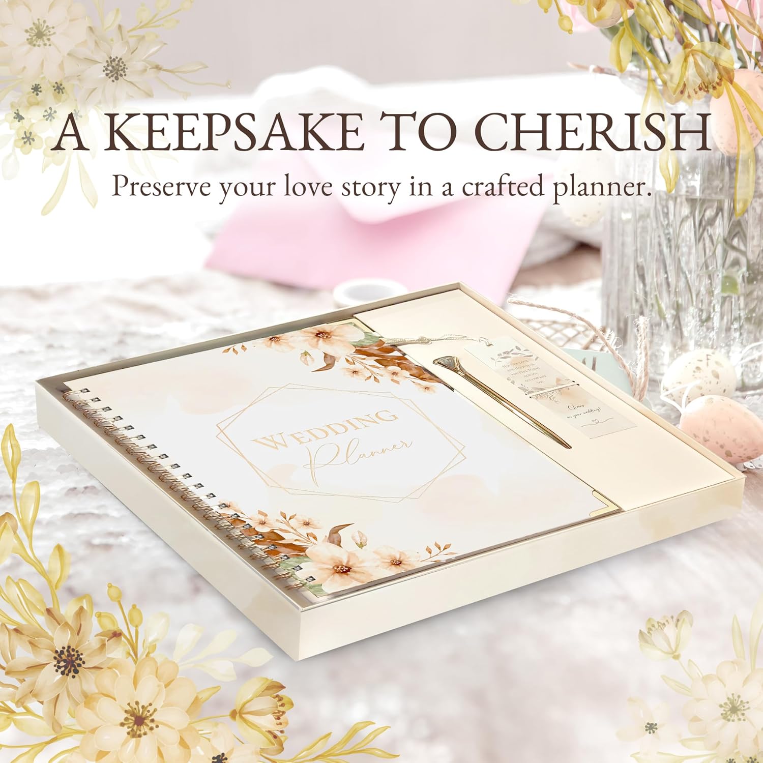 Wedding Planner with Gift Box, Pen, and Small Card, Perfect Wedding Planner Book and Organizer, Wedding Planning Book and Organizer for Future Brides and Grooms, Wedding Binder, 9X11 inches