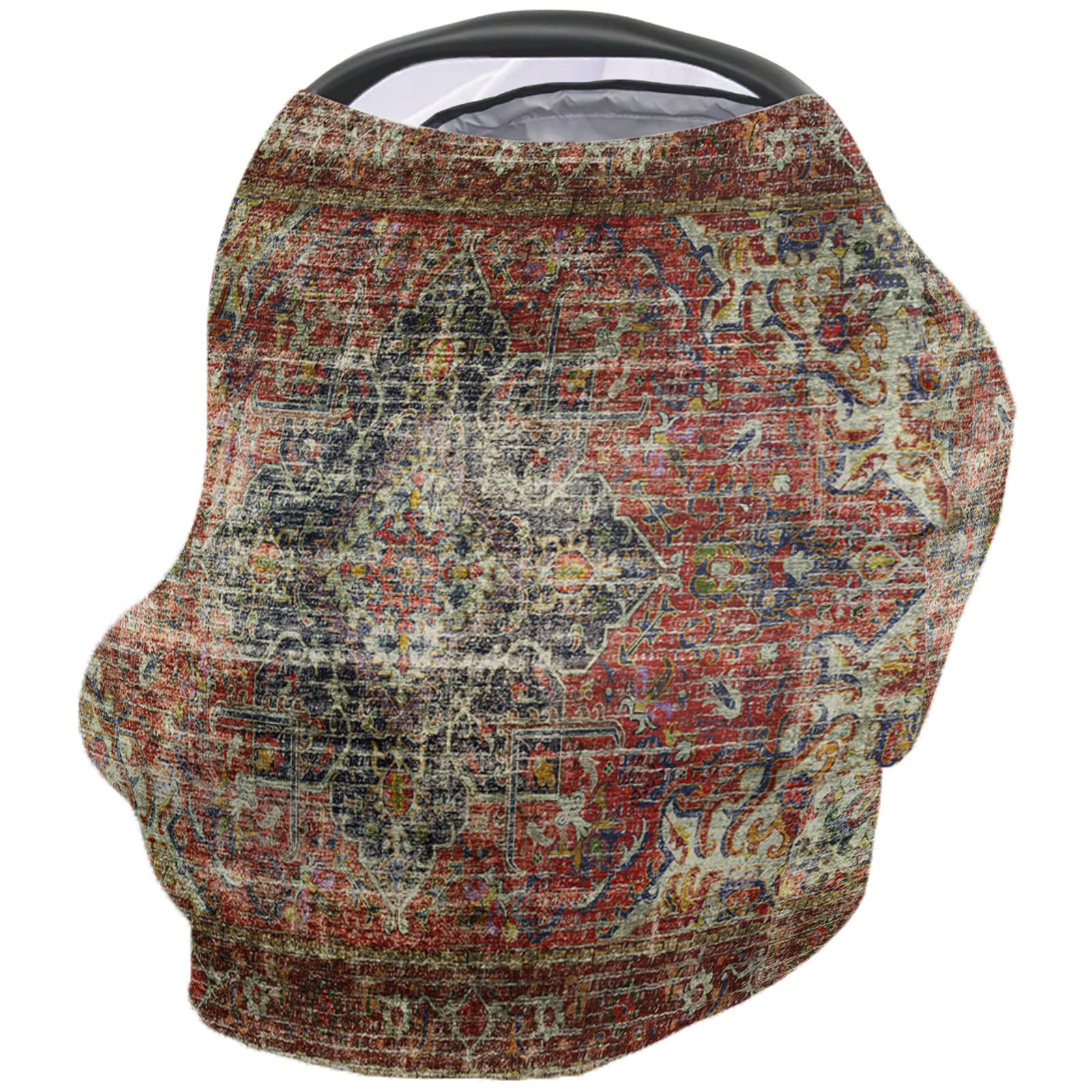 Nursing Cover for Breastfeeding Scarf, Red Vintage Flower Pattern Baby Car Covers Super Soft Multi Use for Canopy Shopping Cart Cover Blanket Stroller Cover