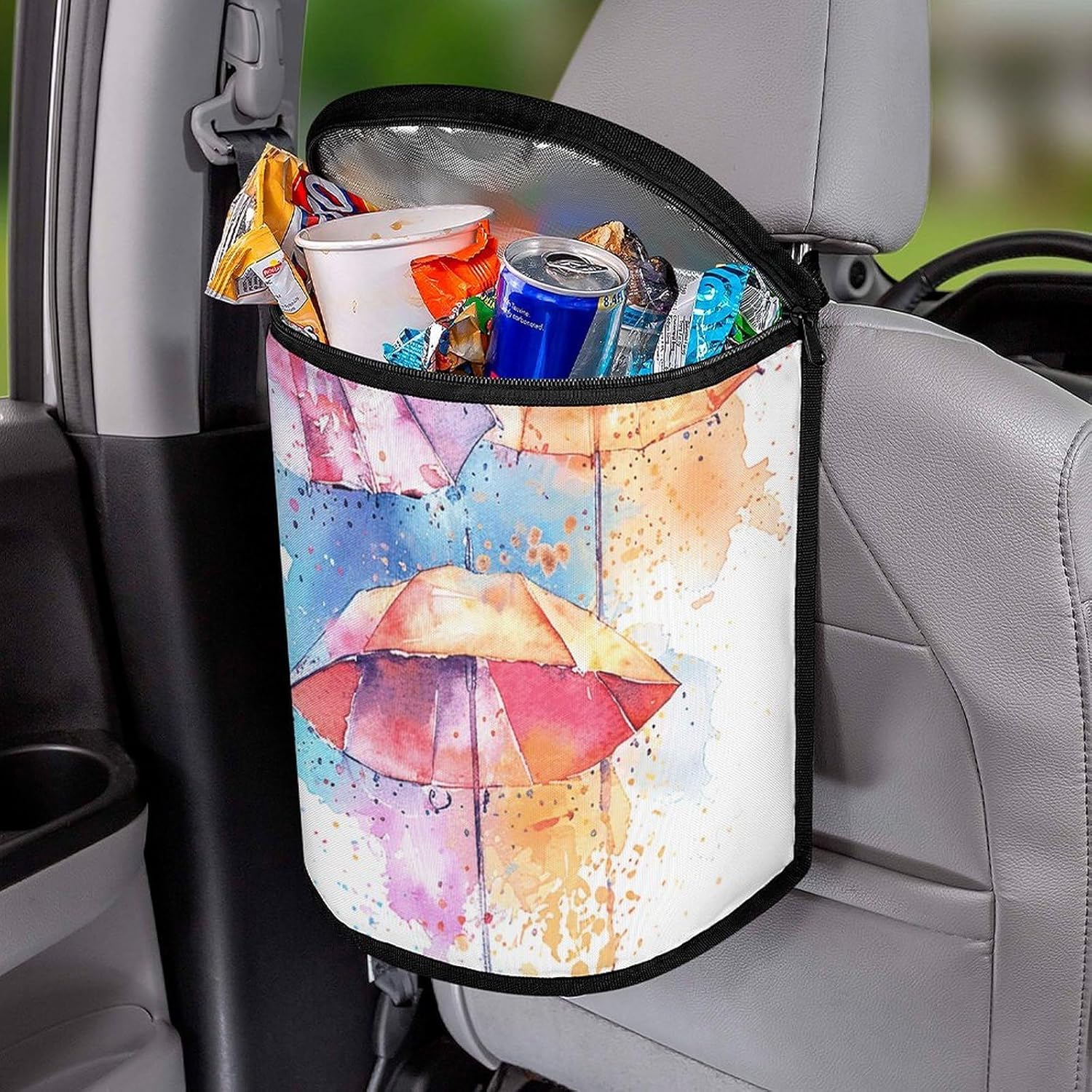 MUSM Leakproof Car Trash Can 2.5 Gallon, Durable Automotive Garbage Bag with Waterproof Liner, Three Umbrellas Trash Bag for Car, Truck, RV & Bathroom