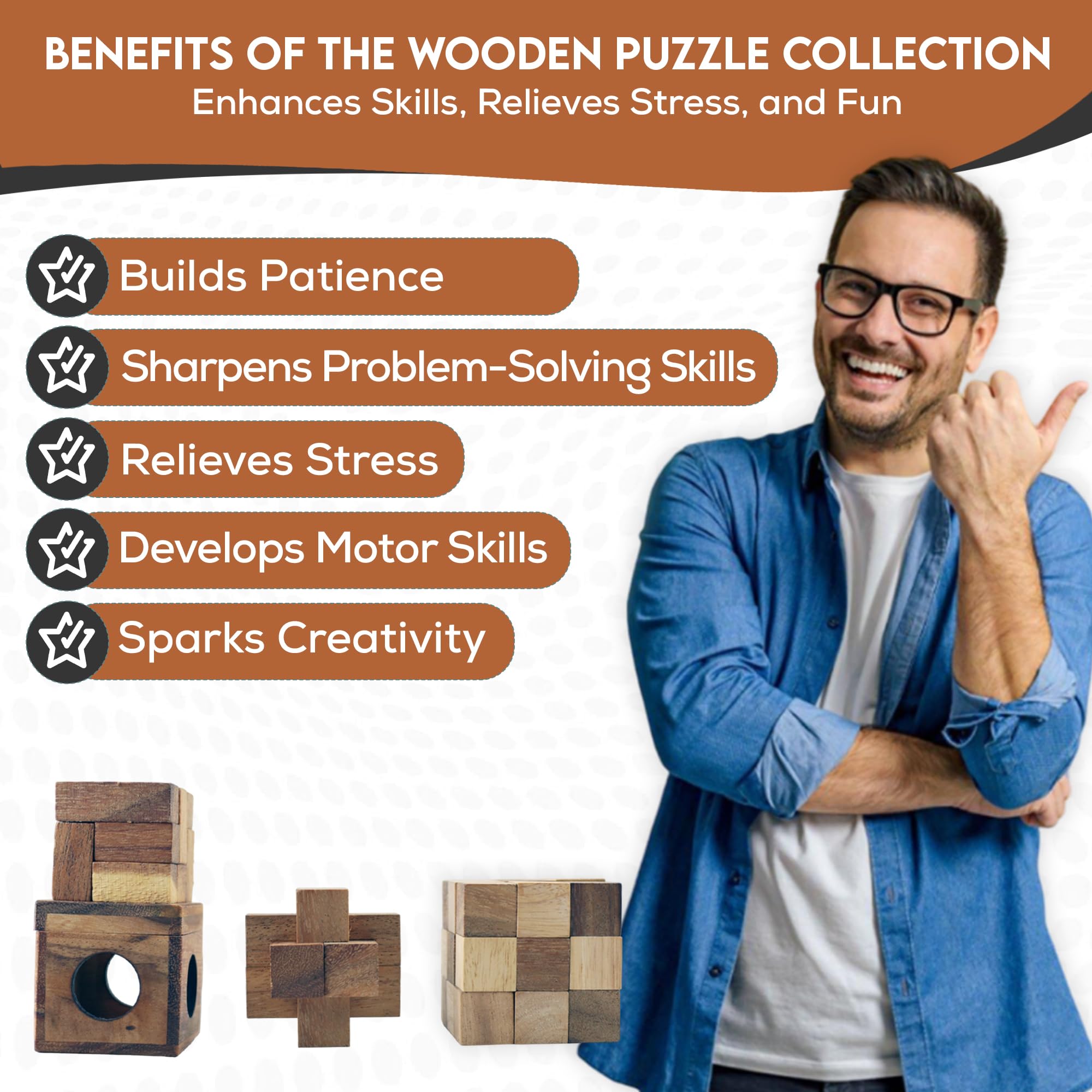 Wooden Puzzle Box Sets Include 3D Brain teasers, Logic Puzzles, and Interlocking Games for Adults and Teensa Gift That Will add Brain-Bending Fun to Your Decor. (3-Set-Wooden) - Image 3