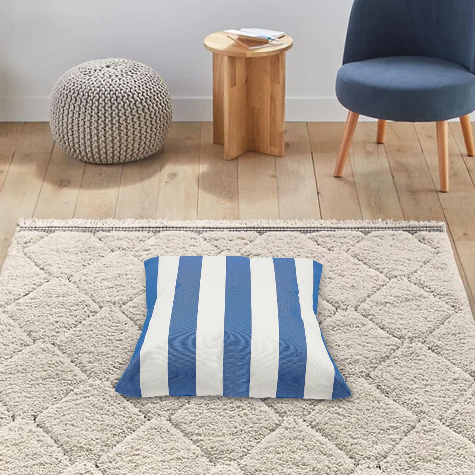 Outdoor Kissen wasserdichte Kissenfüllung Sofakissen 45x45cm, Streifenmuster, Unsichtbarer Reißverschluss für Garten, Balkon, Sofa und Strand (Blau, Weiß)