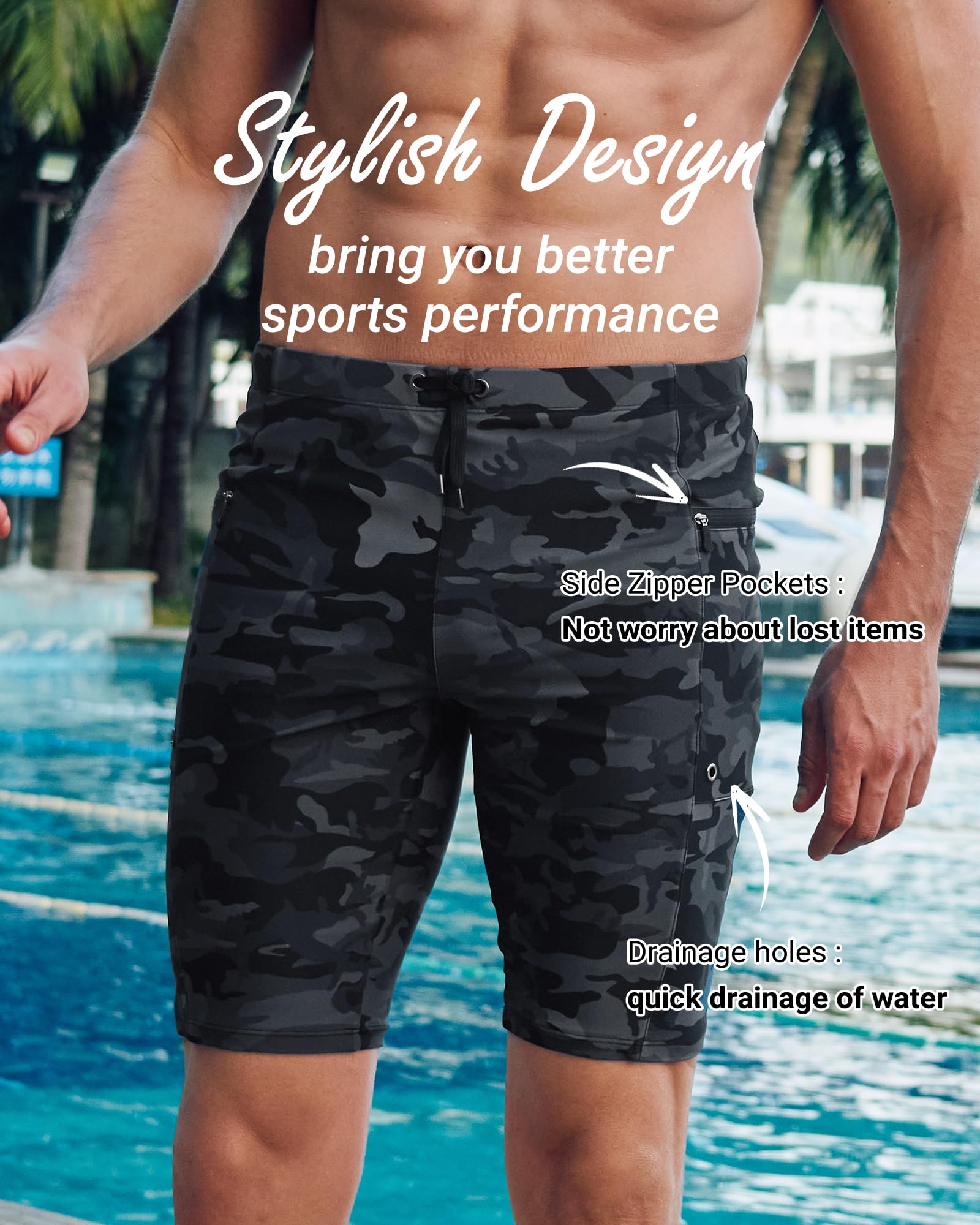 Arcweg Maillot de Bain Homme Sport Long Boxer de Natation pour Homme avec Cordon de Serrage Réglable pour Plage Sport Natation Plongée,S-XXL