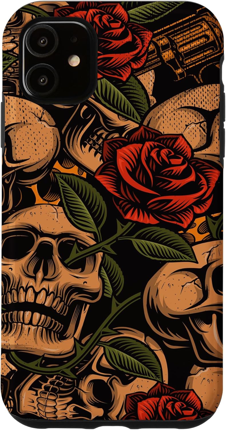 Skull Roses Red Retro Style Traditional Flash Tattoo Design Case for iPhone 16 Plus