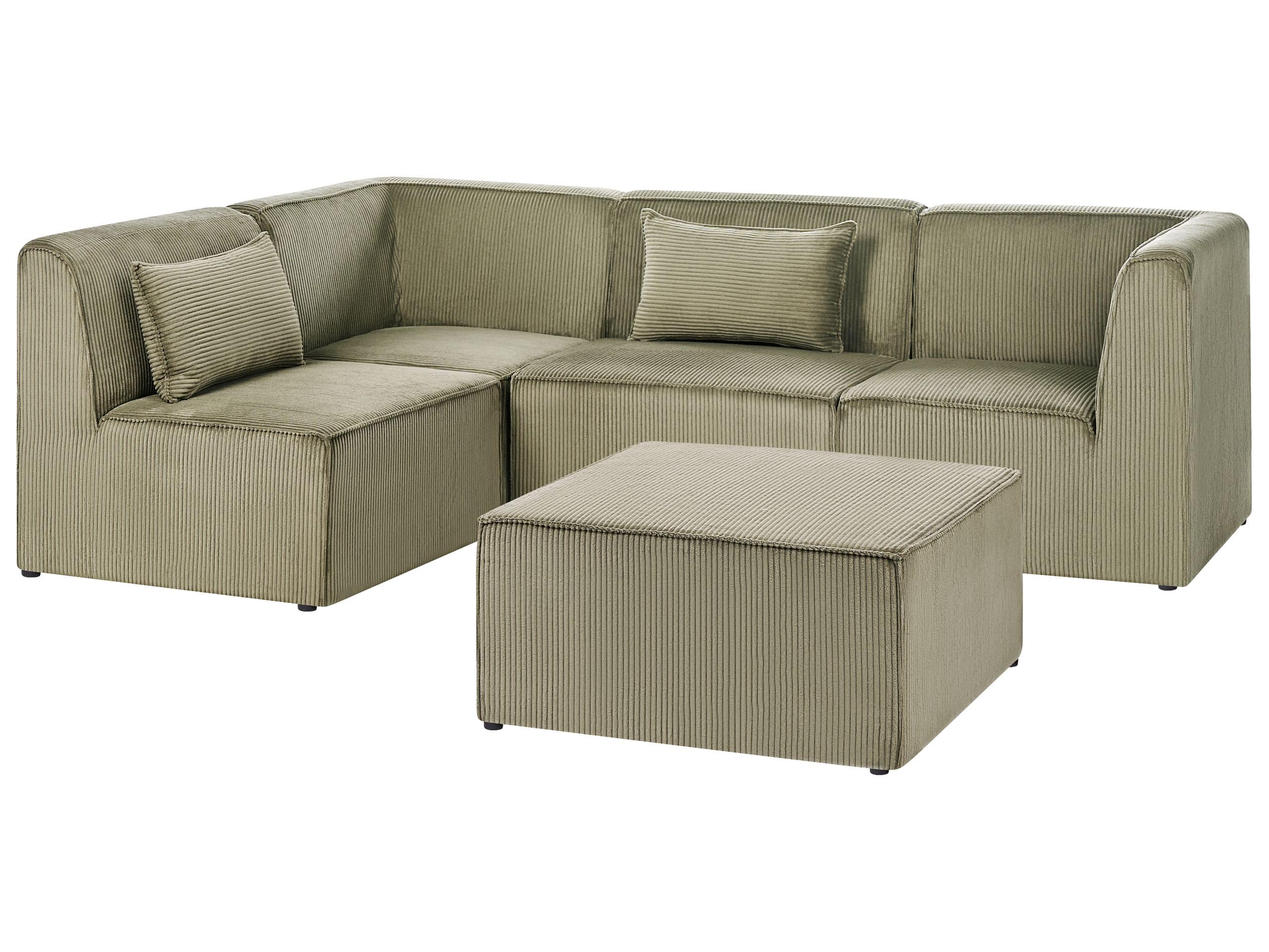 Sofa narożnik lewostronny modułowa 4-osobowa kanapa z otomaną sztruksowa zielony Lemvig