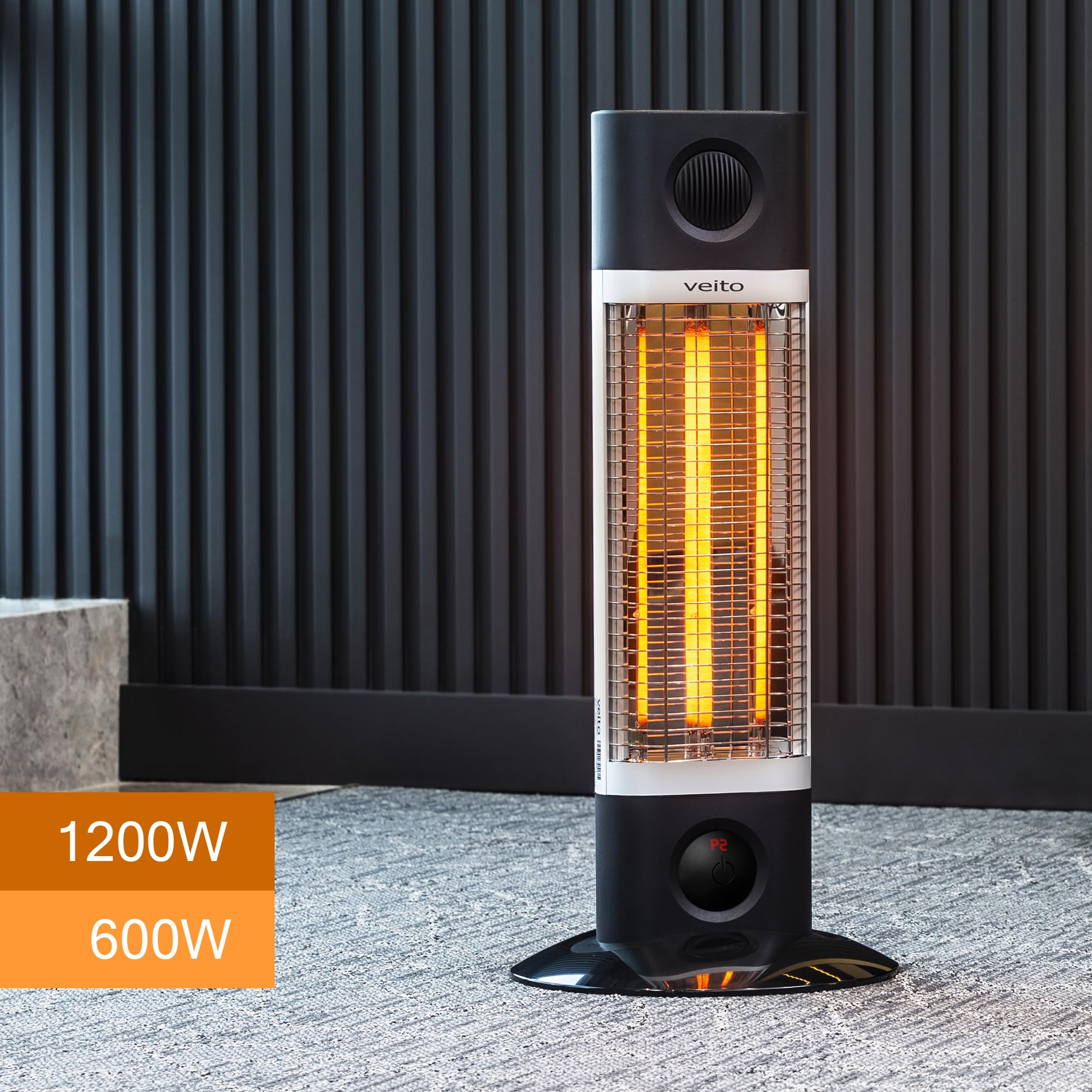 VEITO Heizstrahler energiesparend – infrarot Standstrahler – Fußwärmer – Elektroheizung für Innenraum – Heizkörper – Fernbedienung – Sleeptimer – 1200 Watt – 30% effizienter