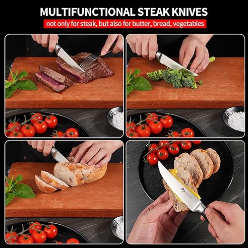 Miniatura 3 de MAD SHARK Juego de 4 cuchillos para carne, juego de cuchillos de carne dentados de alta calidad de 12.6 pulgadas, colección de cuchillos para carne