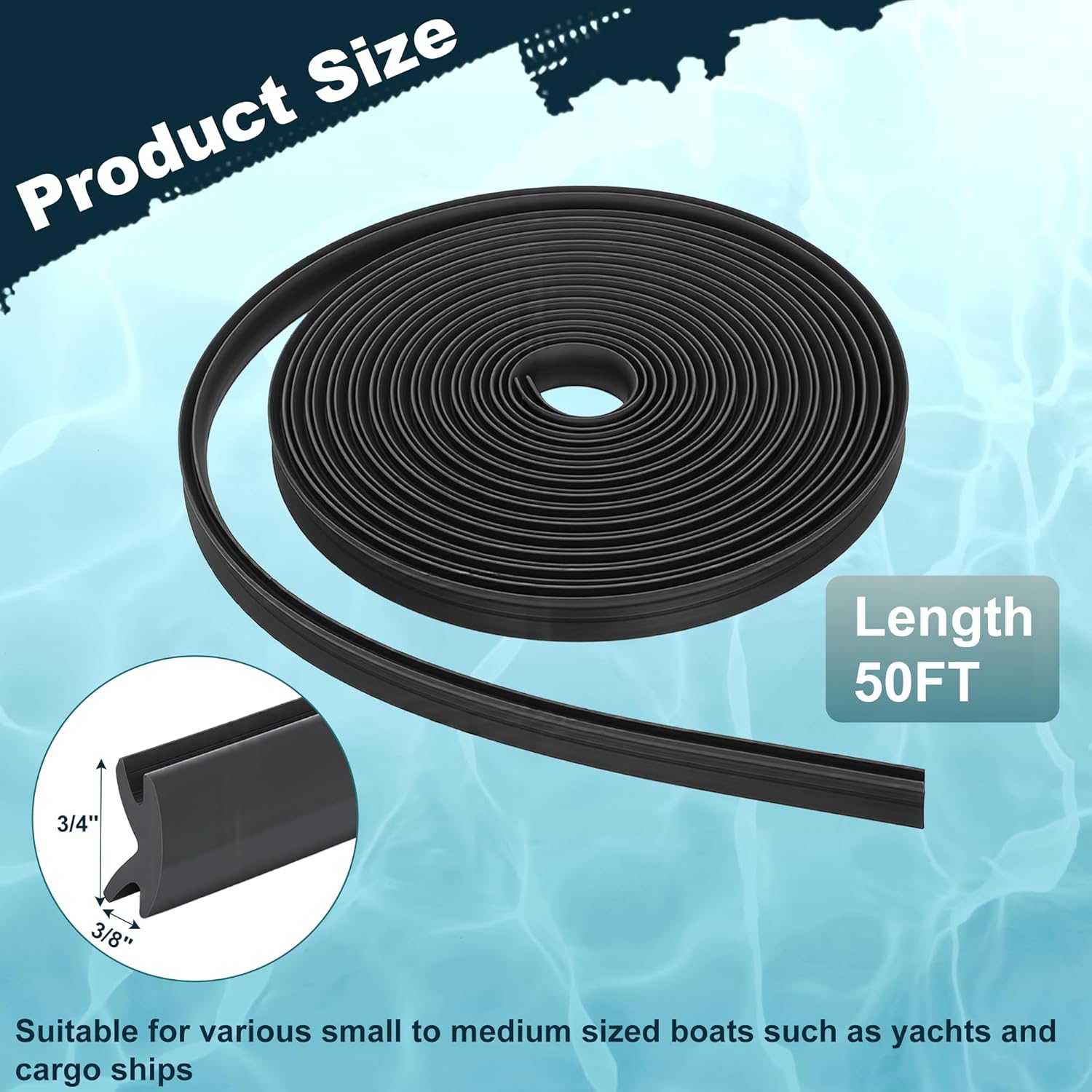 AIWFL 50.85 FT Black Boat Rub Rail Replacement, 3/4 x 3/8 Inches Flexible Rub Rail Vinyl Insert for Boats, PVC Boat Bumper Insert