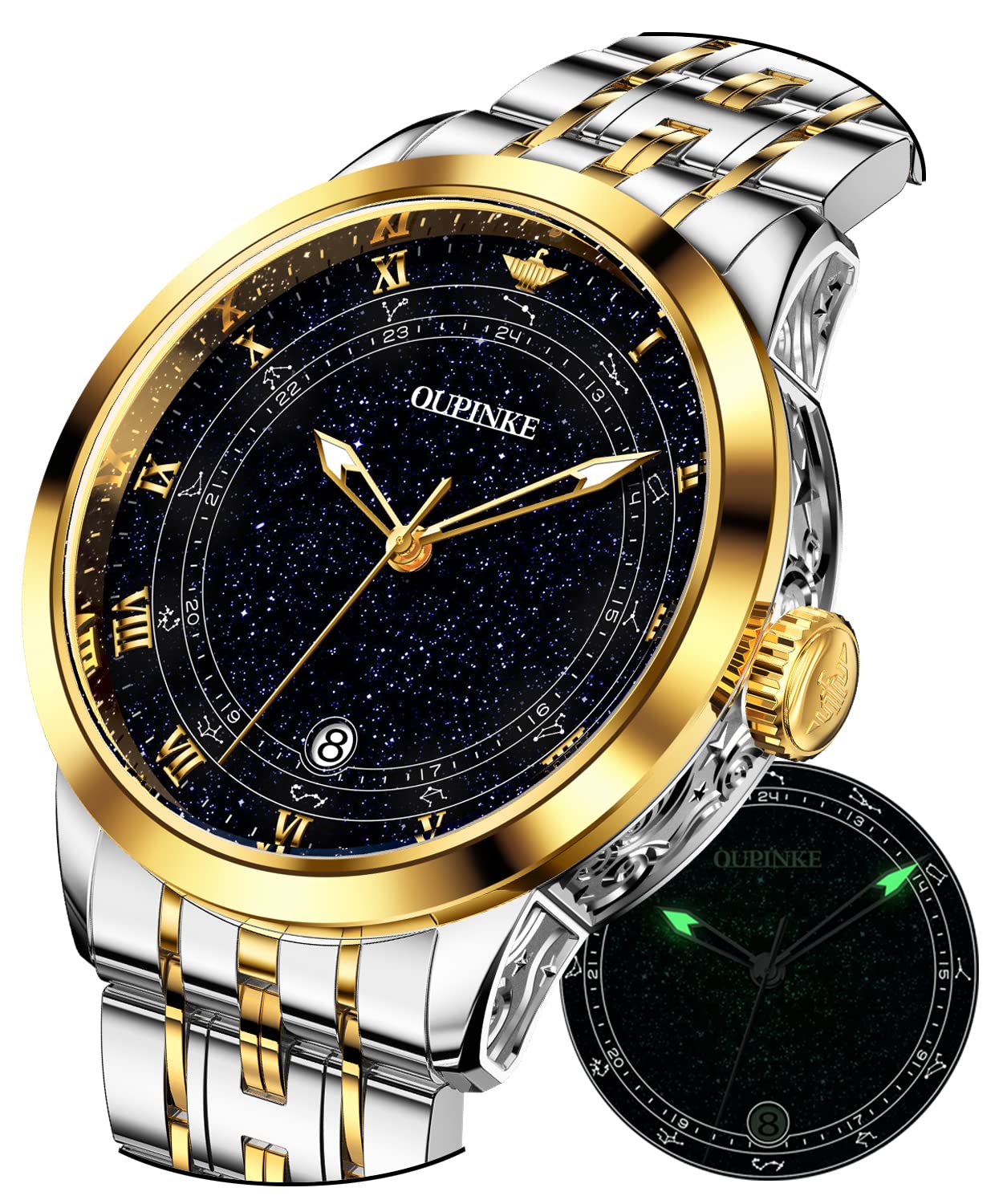 OUPINKEAutomatic Watches for Men Starry Sky Luxury Mechanical Waterproof Date Luminous Sapphire Tungsten steel Wrist Watch