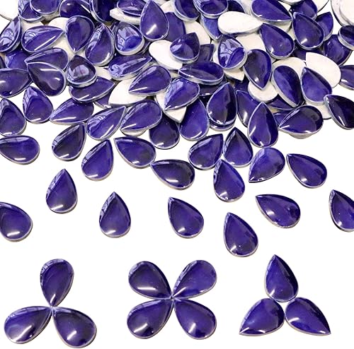 60 Piezas de Cerámica de Transformación de Horno Azul Oscuro en Gota de Lluvia a Granel para Manualidades, Piezas de Cerámica en Mosaico para