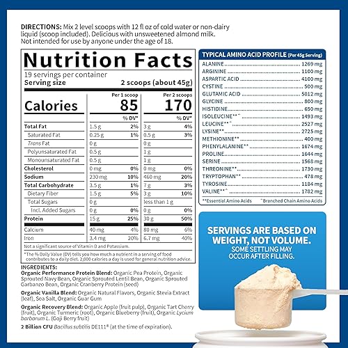 Vista 6 de Garden Of Life Sport - Proteína orgánica de base vegetal – BCAA Amino ácido, proteína en polvo, 0658010119436, Lata, 1