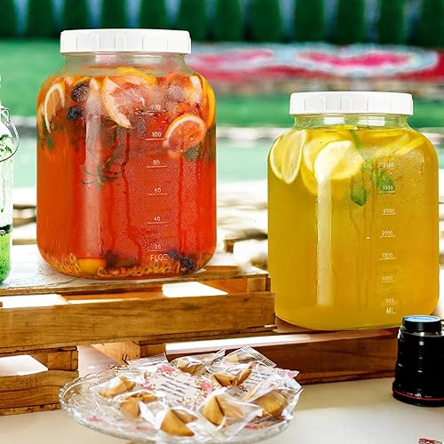 Miniatura 2 de Paquete de 2 tarros de vidrio transparente de boca ancha de 1 galón con tapa, tapa de rosca hermética resistente con junta de silicona - tarro Mason