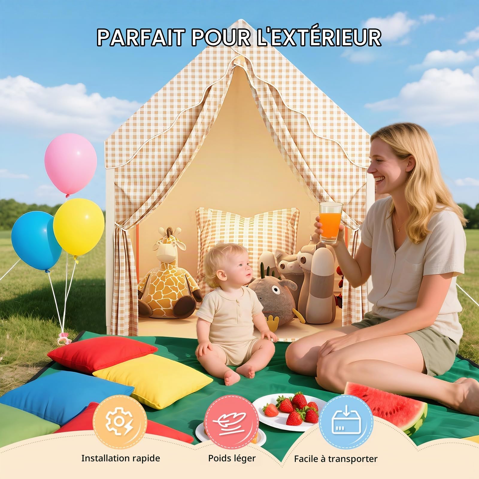 Tente de Jeu Enfant avec Rideaux Interchangeables 3-4 Enfants