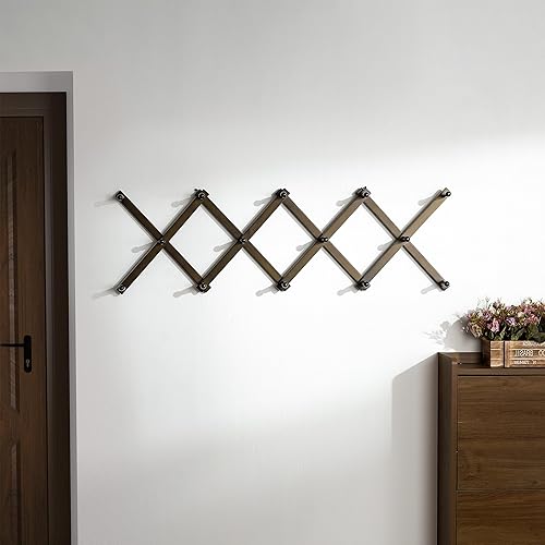 Miniatura 7 de Dseap Perchero de pared de acordeón perchero expandible de pared de madera de 16 pulgadas de alto, perchero para sombreros de pared, gancho de