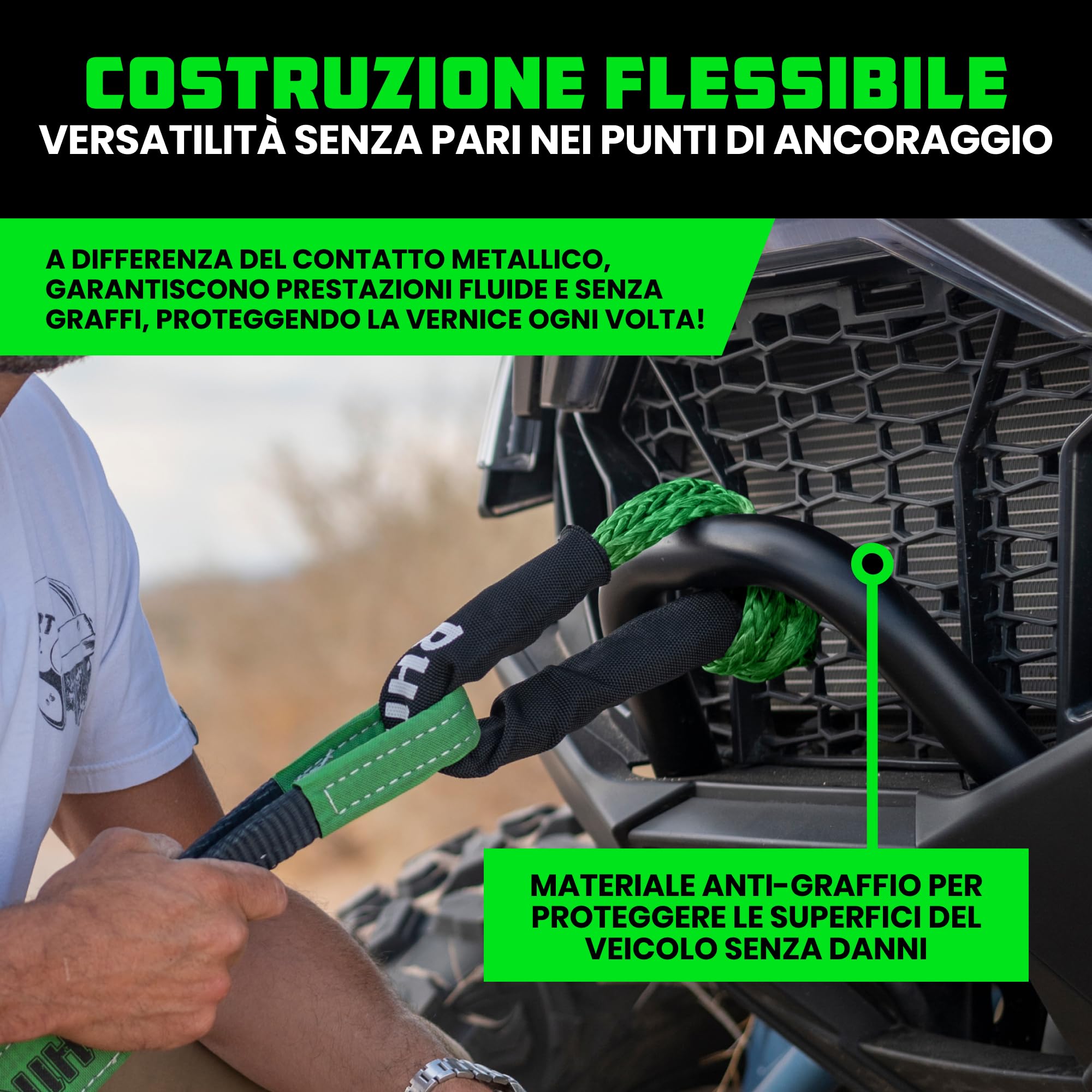 Rhino USA Corda Sintetica con Grillo Morbido (2-Pack) – 1 cm x 56 cm (14.243 kg resistenza alla rottura) - Kit di recupero fuoristrada per camion, UTV, ATV - Compatibile con Jeep, Toyota, Ford e altro