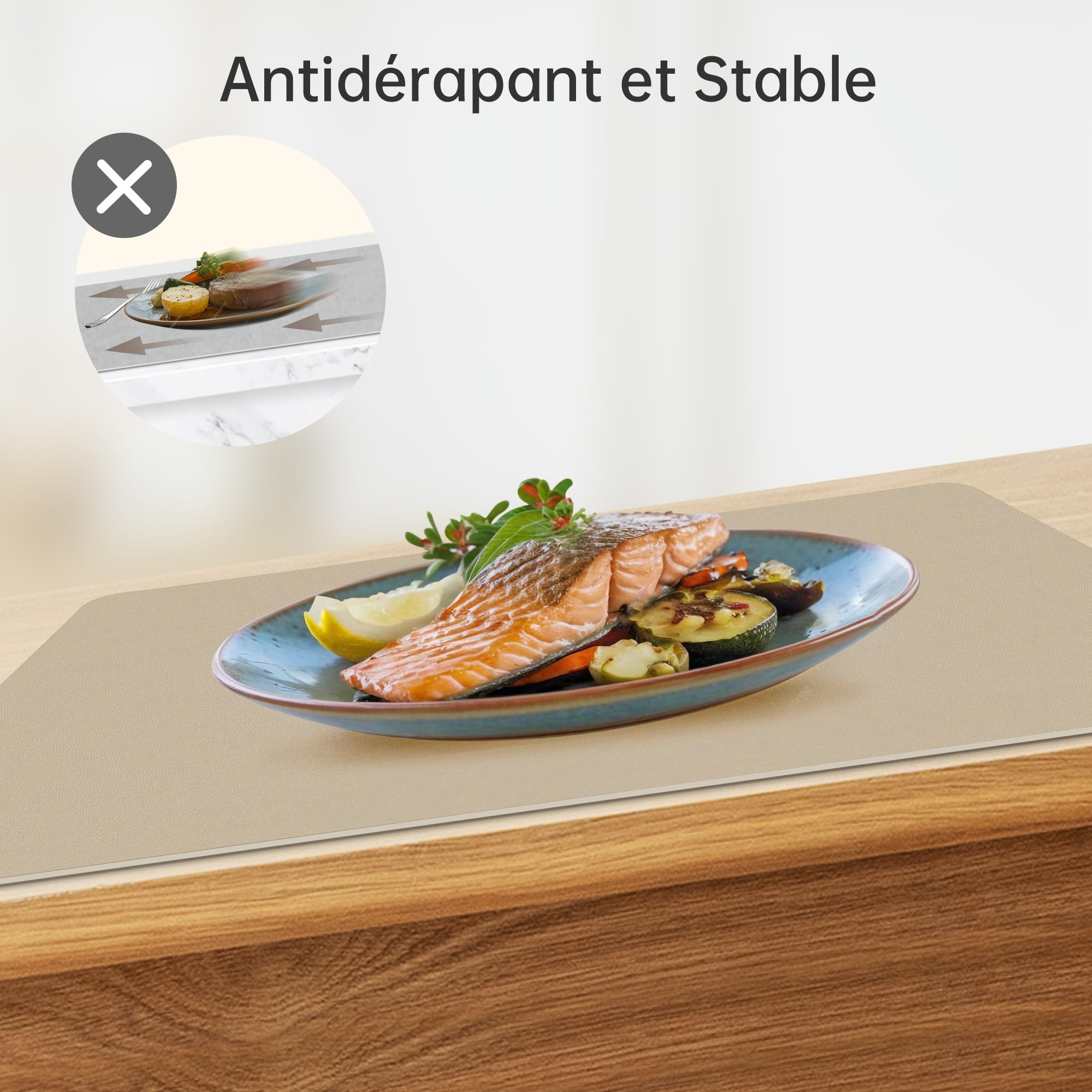 KitchenBoss Set de Table Lavable et Dessous de Verre：Lot de 6 Dessous de Table Double Face Sets de Table avec Salle à Manger en PVC（43x30cm）