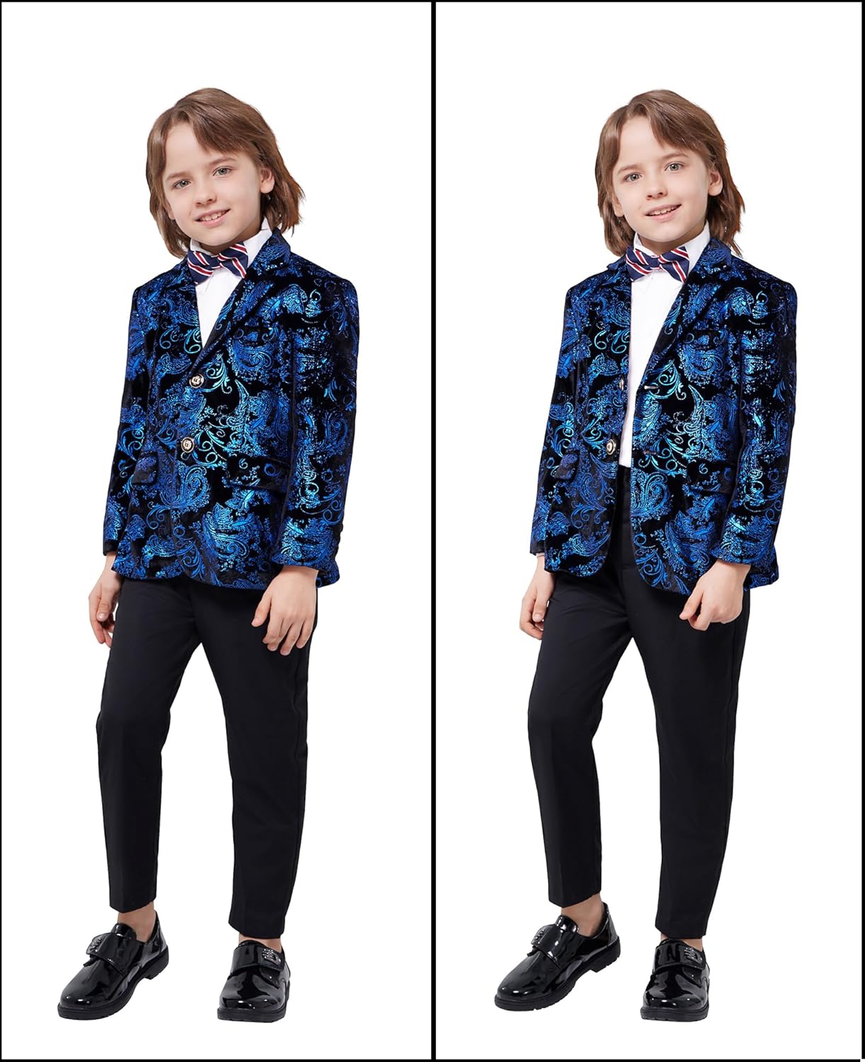 MAGE MALE Boys 3 Pieces Suit Colour Jacquard Slim Fit Jacket Pants Set for Wedding Prom Party Tuxedo with Kids Suspenders