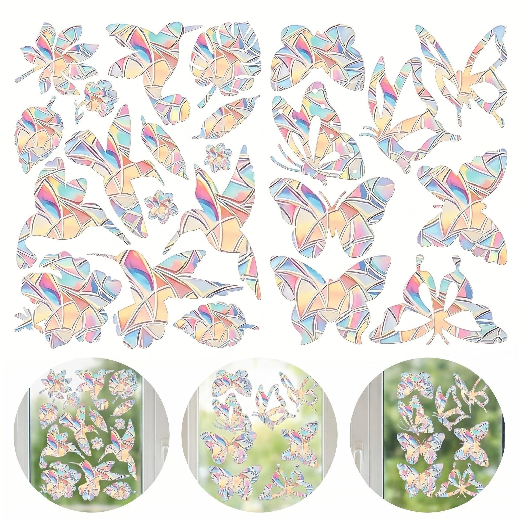 MIGIFTDY 23Pcs Bird Window Stickers Anti Collision, UV Reflective Window Stickers to Deter Birds, Static Cling Window Decals for Glass Doors, Protective Fly Stickers for Windows