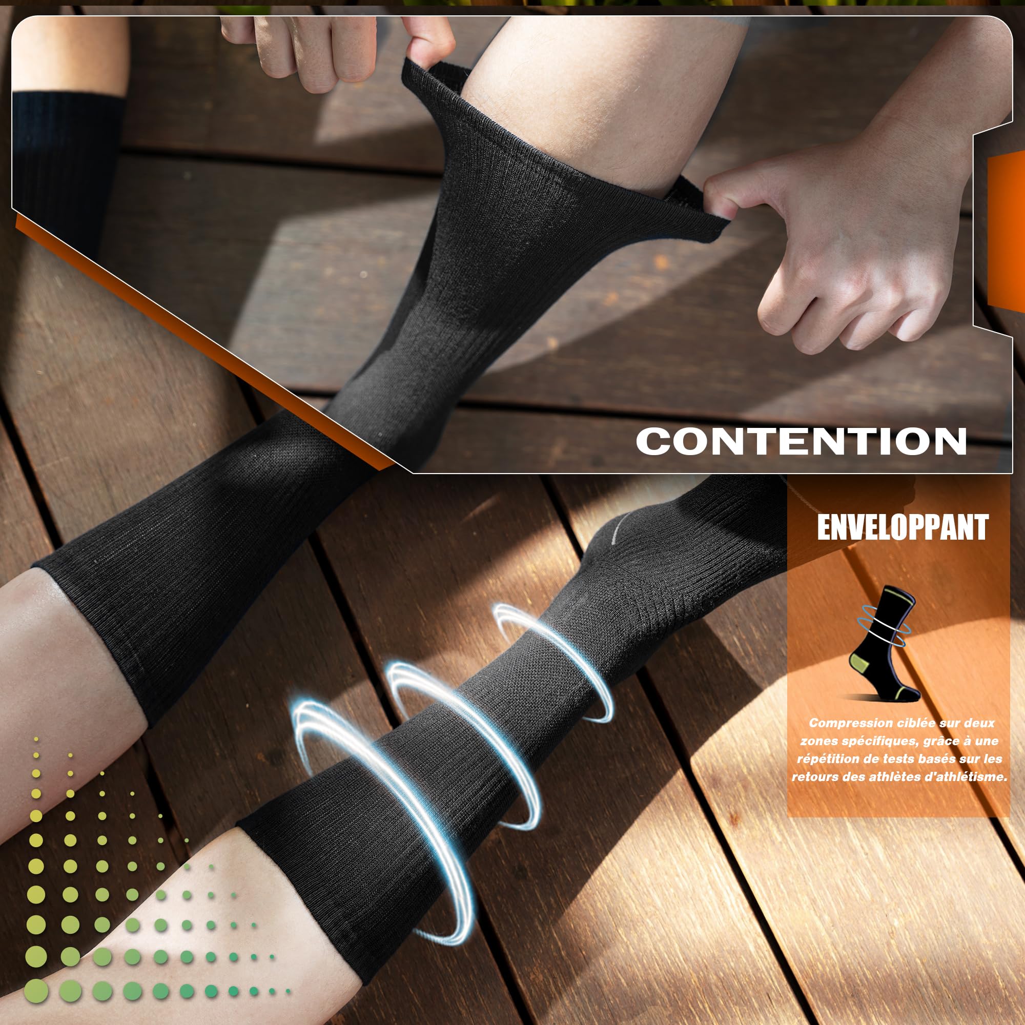 ineepor 6 Paires Bambou Chaussettes de Contention Hommes Femmes – Légères, Sans Couture, Transpirantes, Anti-Odeur – Course, Randonnée, Vélo