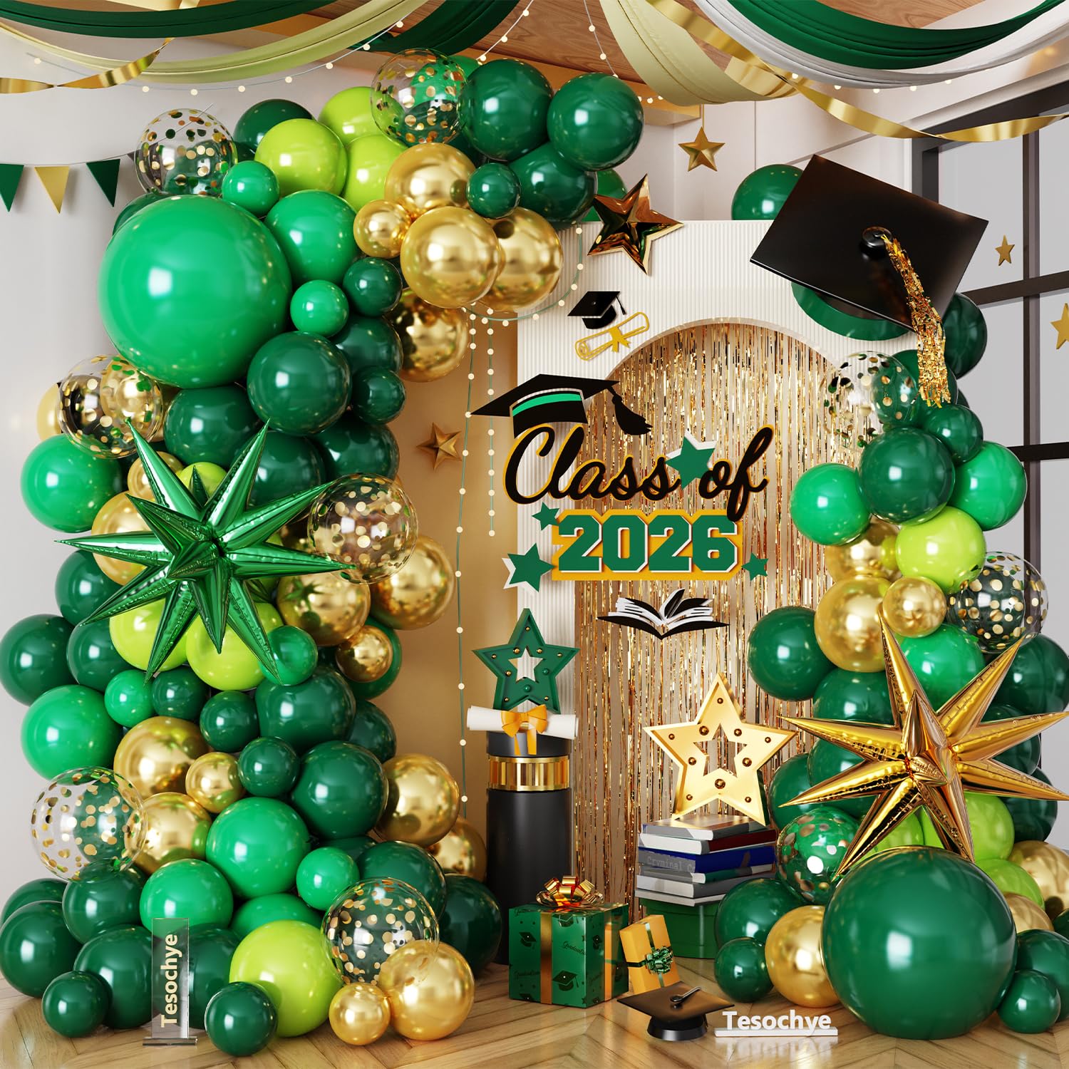 Arche de ballons vert et or Tesochye de qualité supérieure pour réception - 8