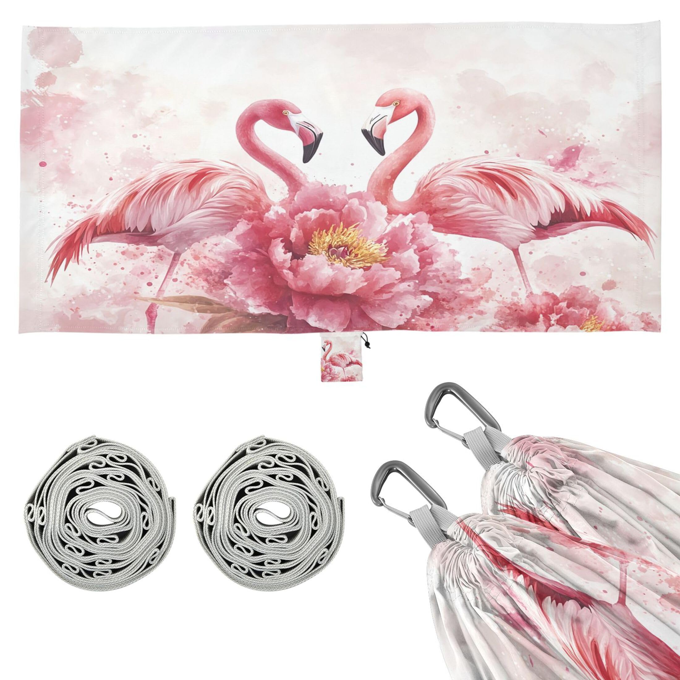 Takiito Peony Flamingos Hammock 330 lb Capacity Travel Camping Hammock with Tree Straps, Portable Lightweight for Outdoor Beach Backpacking Backyard Patio