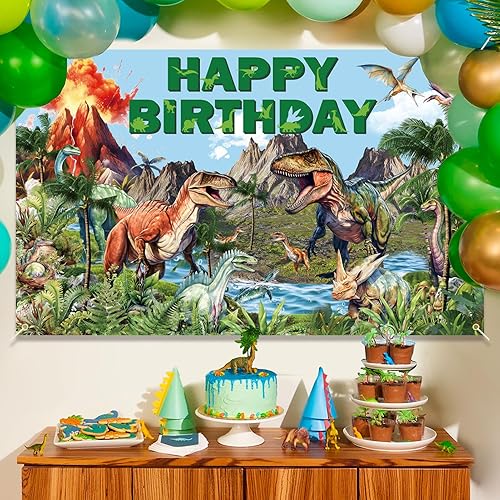 Miniatura 3 de Decoración de cumpleaños de dinosaurio, pancarta de feliz cumpleaños de dinosaurio, suministros de fiesta temática de dinosaurios para niños, 6 x
