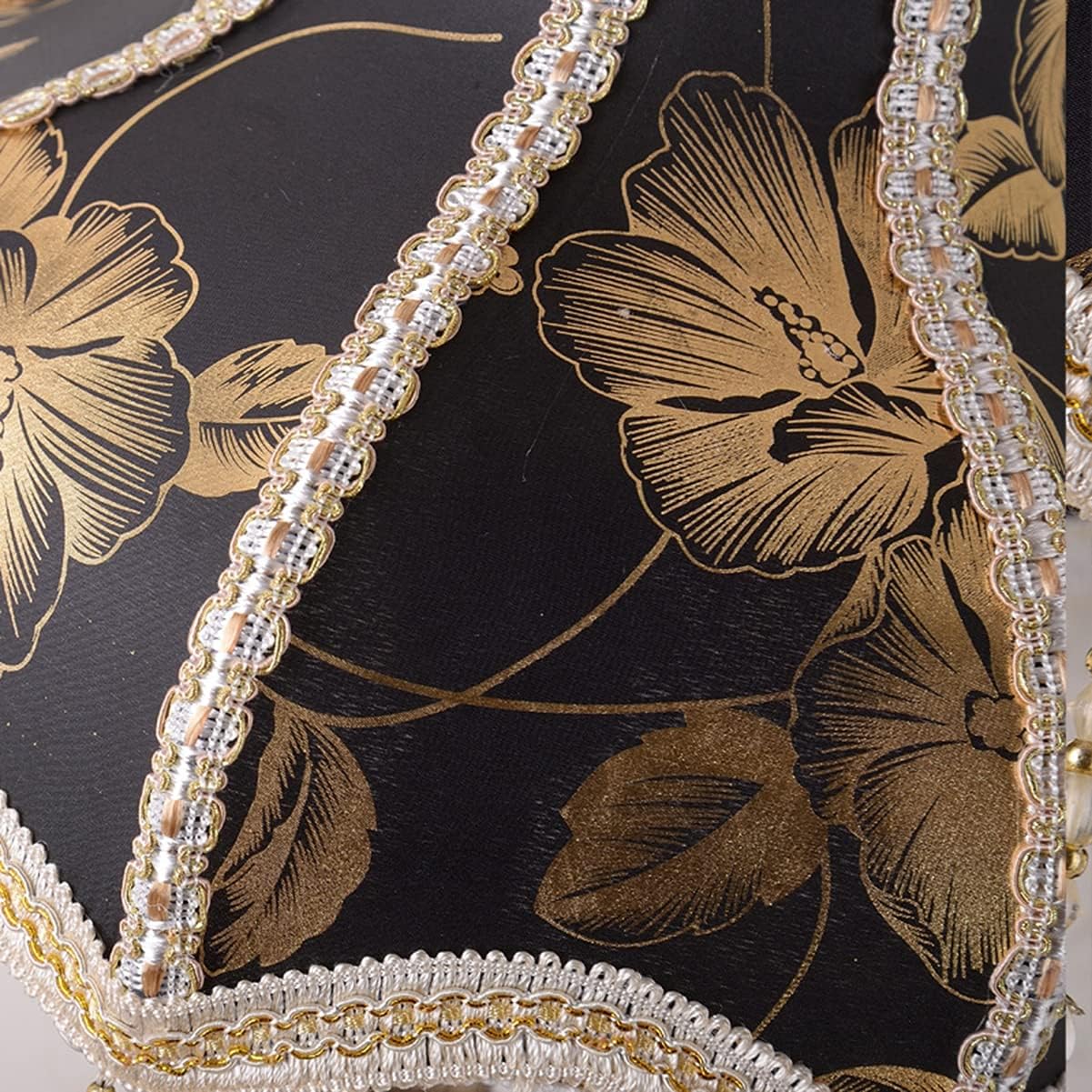 European Style Table Lamps Handmade Fabric Lampshade Victorian 22 Inch Desk Lamp Antique Painted Resin Base Bedside Light for Bedroom Living Room Office,Black1