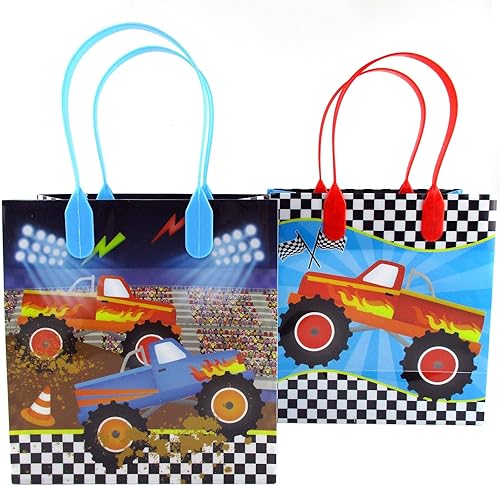 Miniatura 2 de TINYMILLS Monster Truck - Juego de 108 piezas (12 bolsas grandes para regalos de fiesta con asas, 24 sellos de tinta propia para niños, 12 hojas de