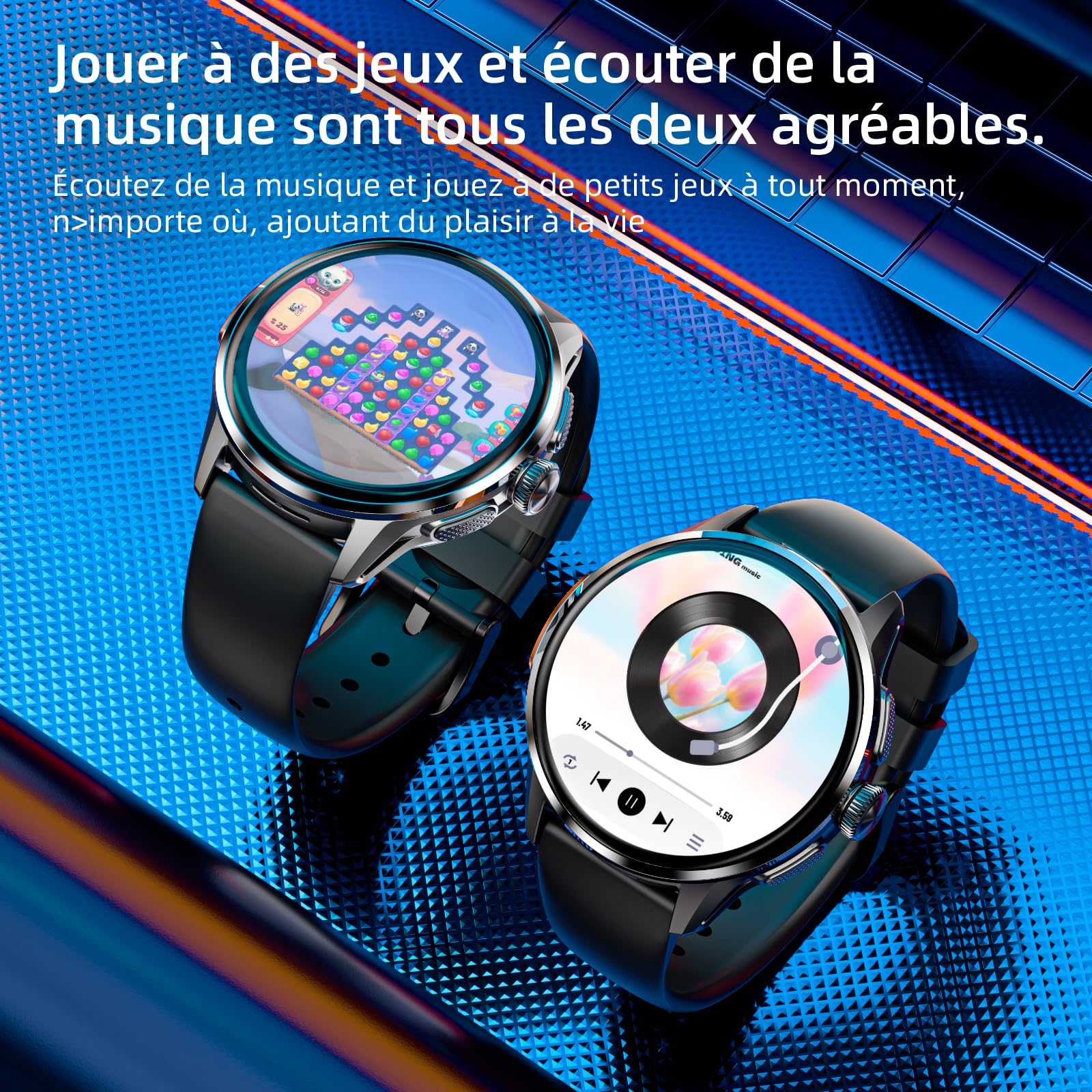 LOKMAT Montre intelligente Android avec carte SIM 4G, 1,6", AMOLED grand écran 3 Go + 32 Go, pour hommes et femmes, avec caméra rotative, WiFi, GPS, tracker d'activité de fitness (noir)