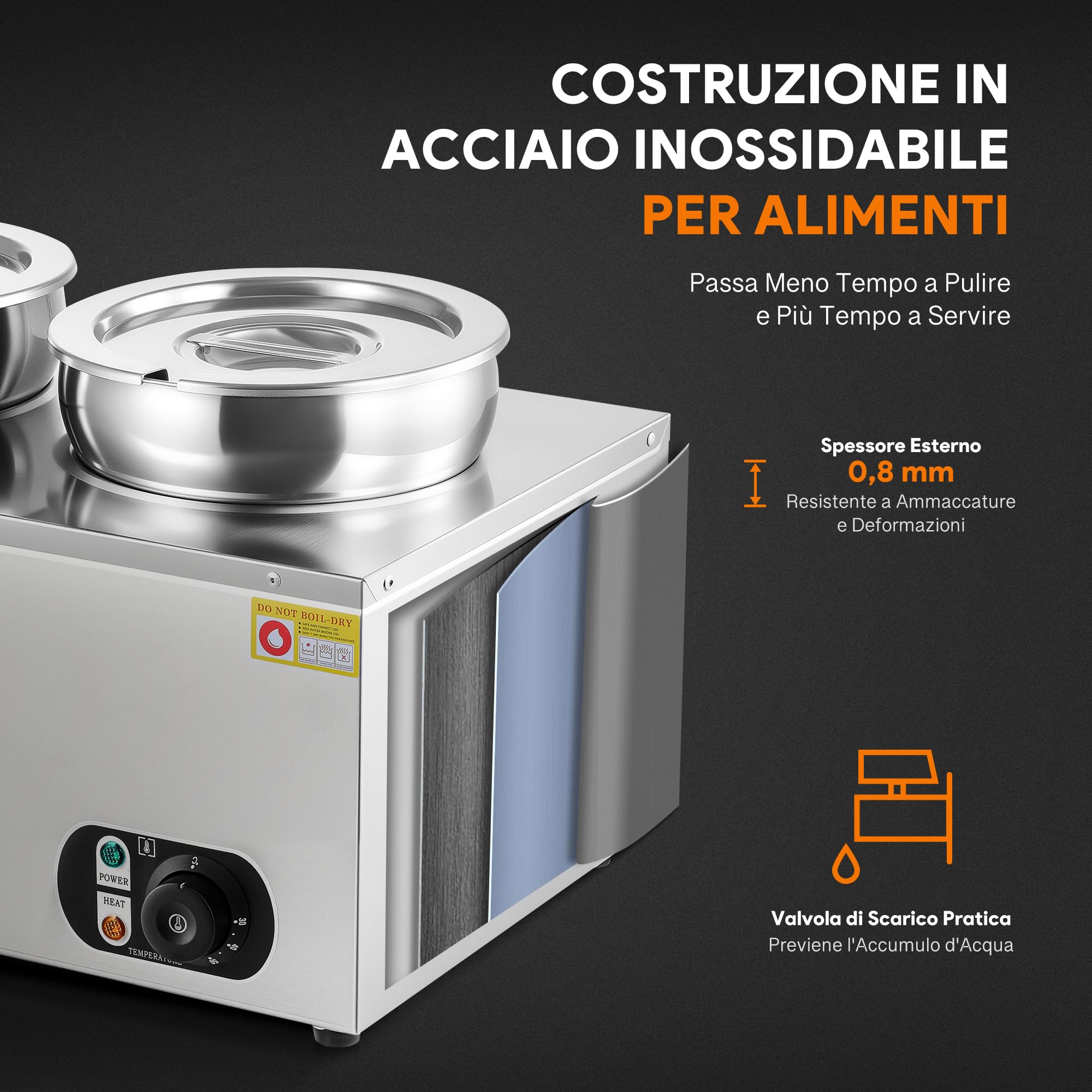 Wilprep Scaldavivande Elettrico a Bagnomaria Scaldavivande Professionale in Acciaio Inox da 1500W con 2 Secchi da 7L (Design per Zuppe) con Temperatura Regolabile per Buffet Catering e Ristoranti