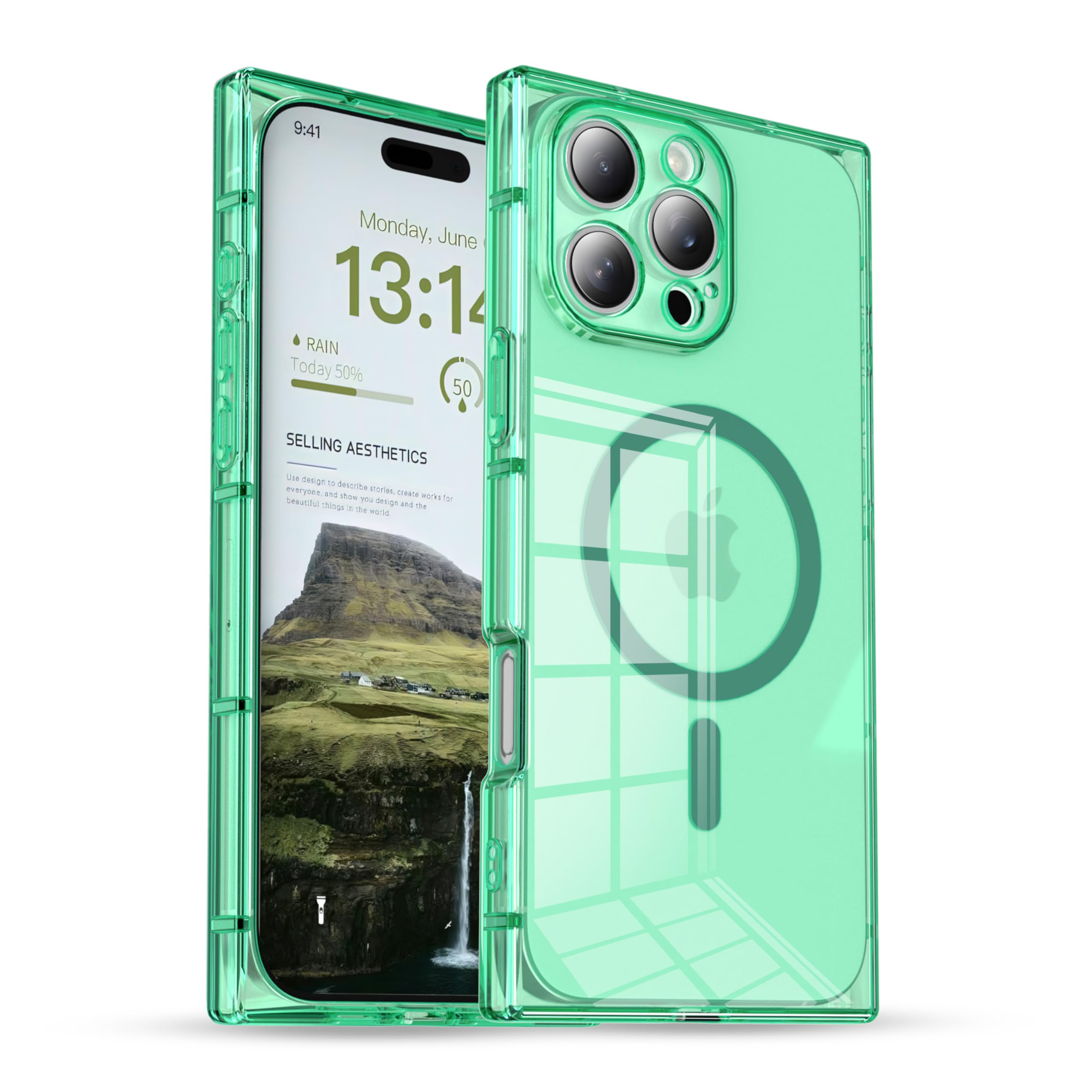 IAIYOXI Rectangle Edge Magnetic Clear Case for iPhone 15 Pro Max, Compatible with MagSafe, Full Camera Protection & Reinforced Corners, Thin Slim