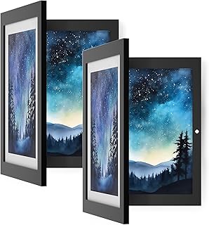 Orionstar Kids Art Frames, Artwork Picture Frames Changeable with Stand, Front Opening Picture Display Frames Holds 100 Paper Pcs, Artwork Display Storage Frames for Children, Desk, Home and Office, (Black 2Pack)