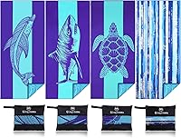 Vista 18 de Paquete de 2 toallas de playa de microfibra fina y ligera de gran tamaño, 71 x 32 pulgadas, extra grandes, sin arena, para viajes, natación