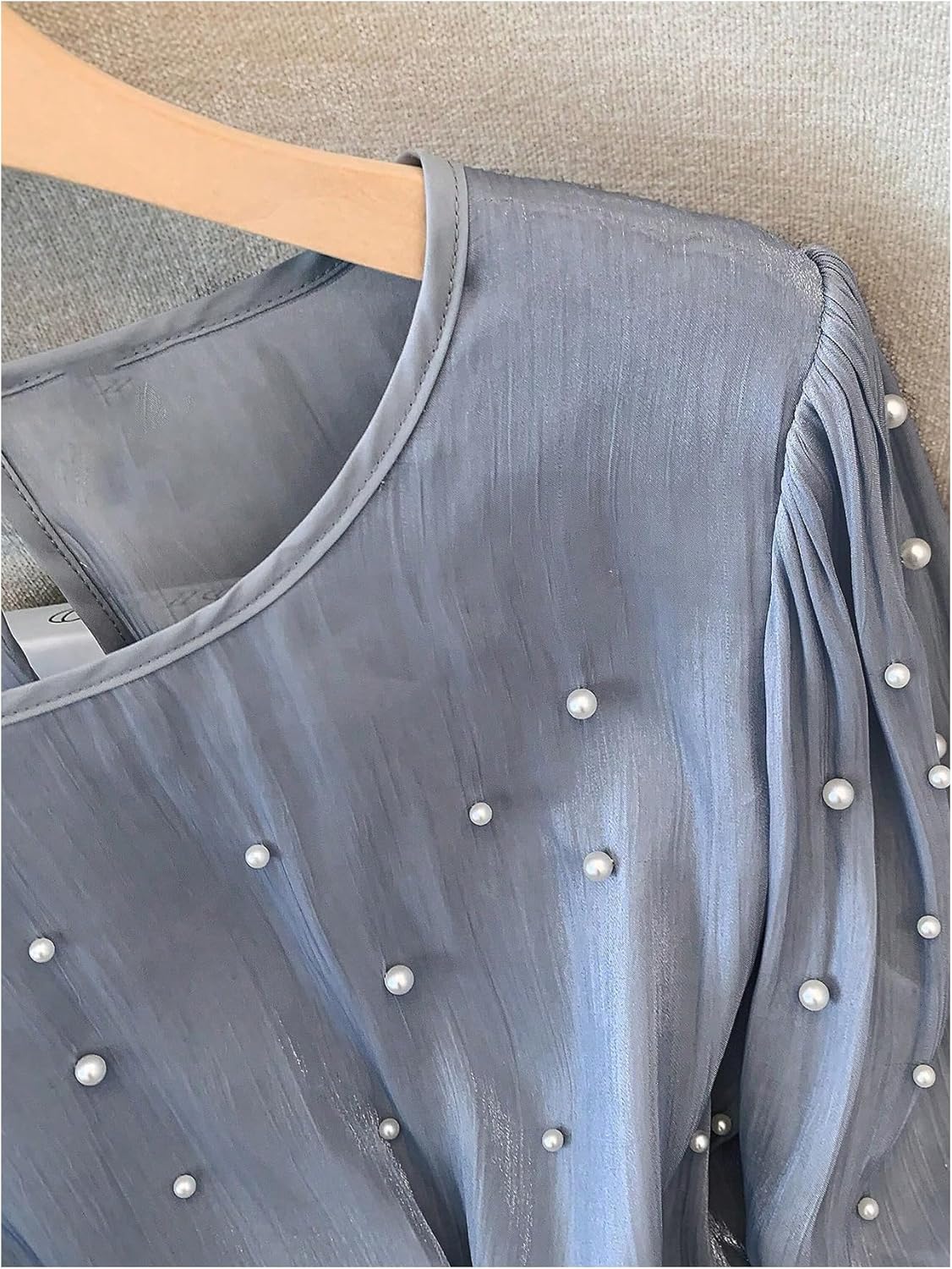 Floerns Women's Elegant Long Sleeve Blouse Tops Pearl Beaded Crewneck Dressy Casual Outfit - Image 5