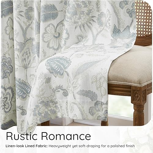 Miniatura 7 de Kayne Studio Paneles de cortinas opacas de lino con estampado botánico de hojas florales, cortinas de granja insonorizadas con bloqueo de luz,