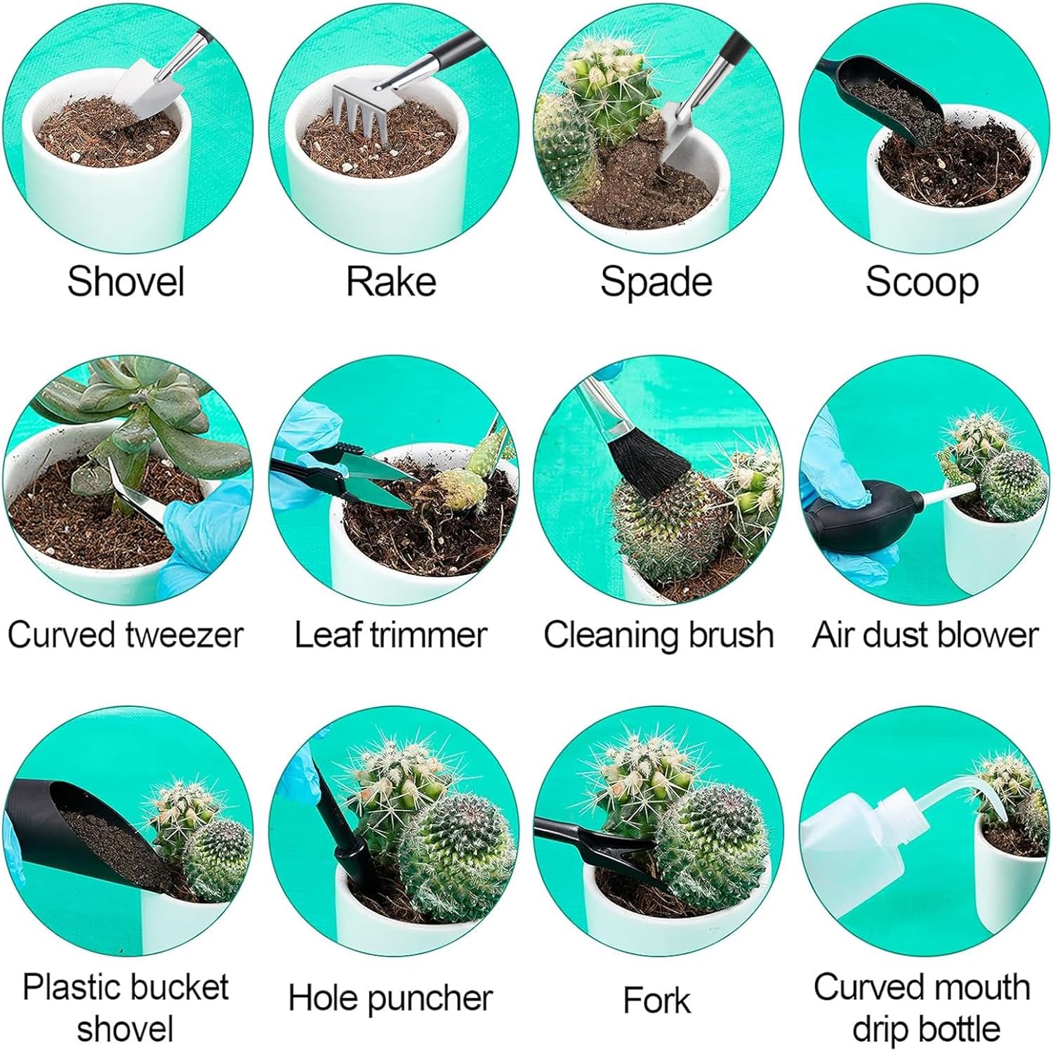 44pcs Small Gardening Tools Gifts for Women Beginners - Garden Hand Tools Set for Indoor Succulent Bonsai Plants Transplanting, Included Bag/Repotting Mat/Shovel/Labels, Green