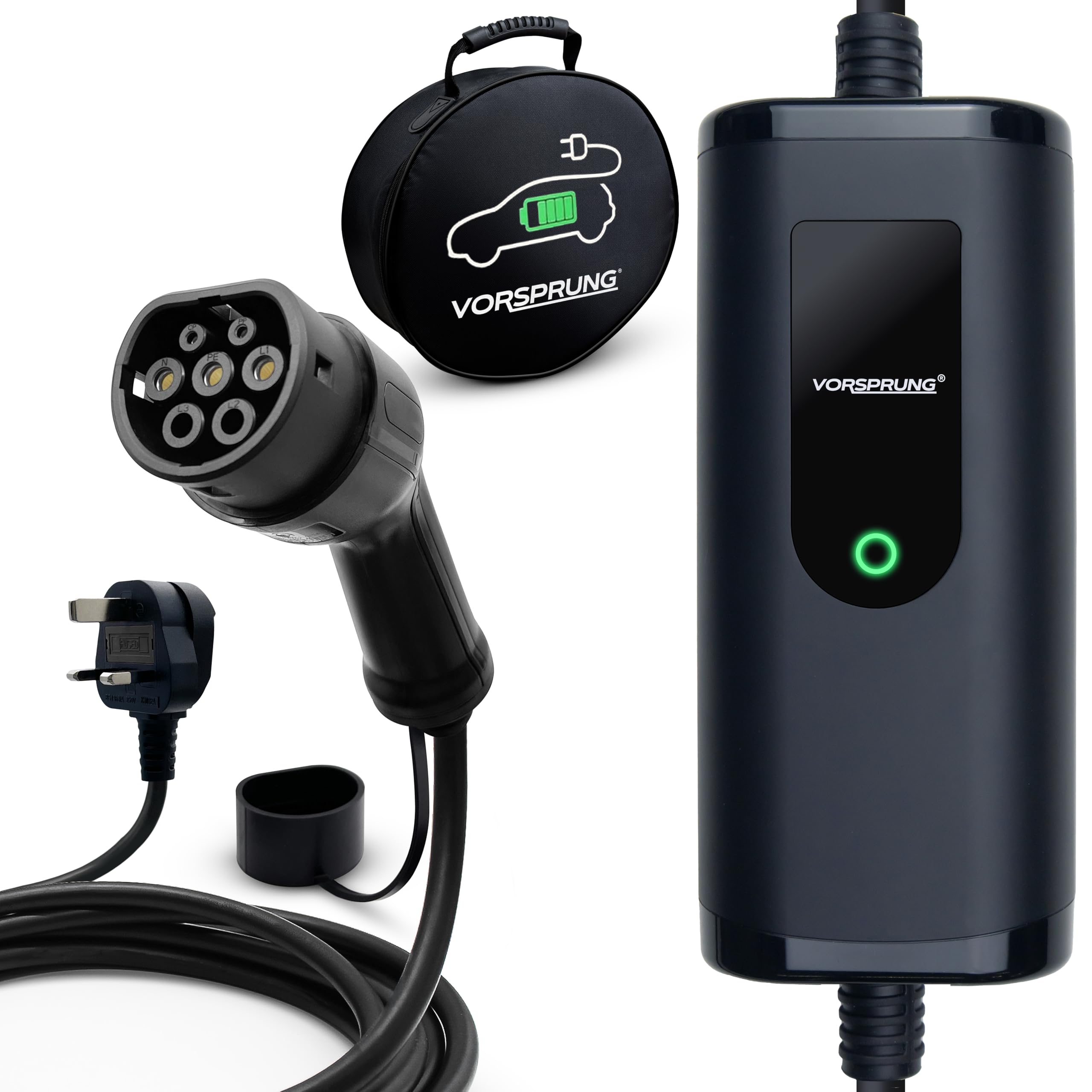 VORSPRUNG® Portable EV Charger Type 2 10A (UK Plug 3 Pin) - Rapid Electric Vehicle Portable Charging Cable T2 (IEC 62196-2 Type 2) EV Charger 3 Pin to Type 2 for All Type 2 EV/Phevs (5 Meter) -UK