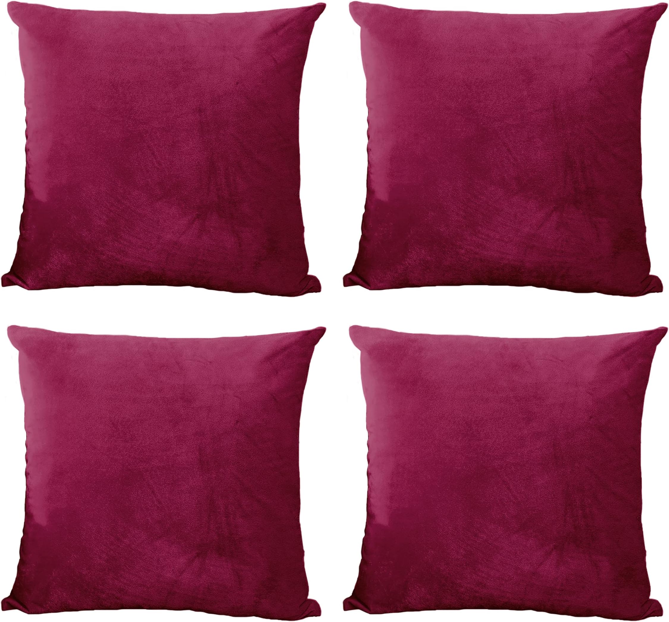 Hafaa Velvet Cushions with Covers Included Set of 8 (4 Burgundy Cushion Covers, 4 Cushion Inserts 45cm x 45cm) Decorative Fluffy Square Throw Pillow Case Sofa Cushion with Invisible ZipperOEKO-TEX STANDARD 100