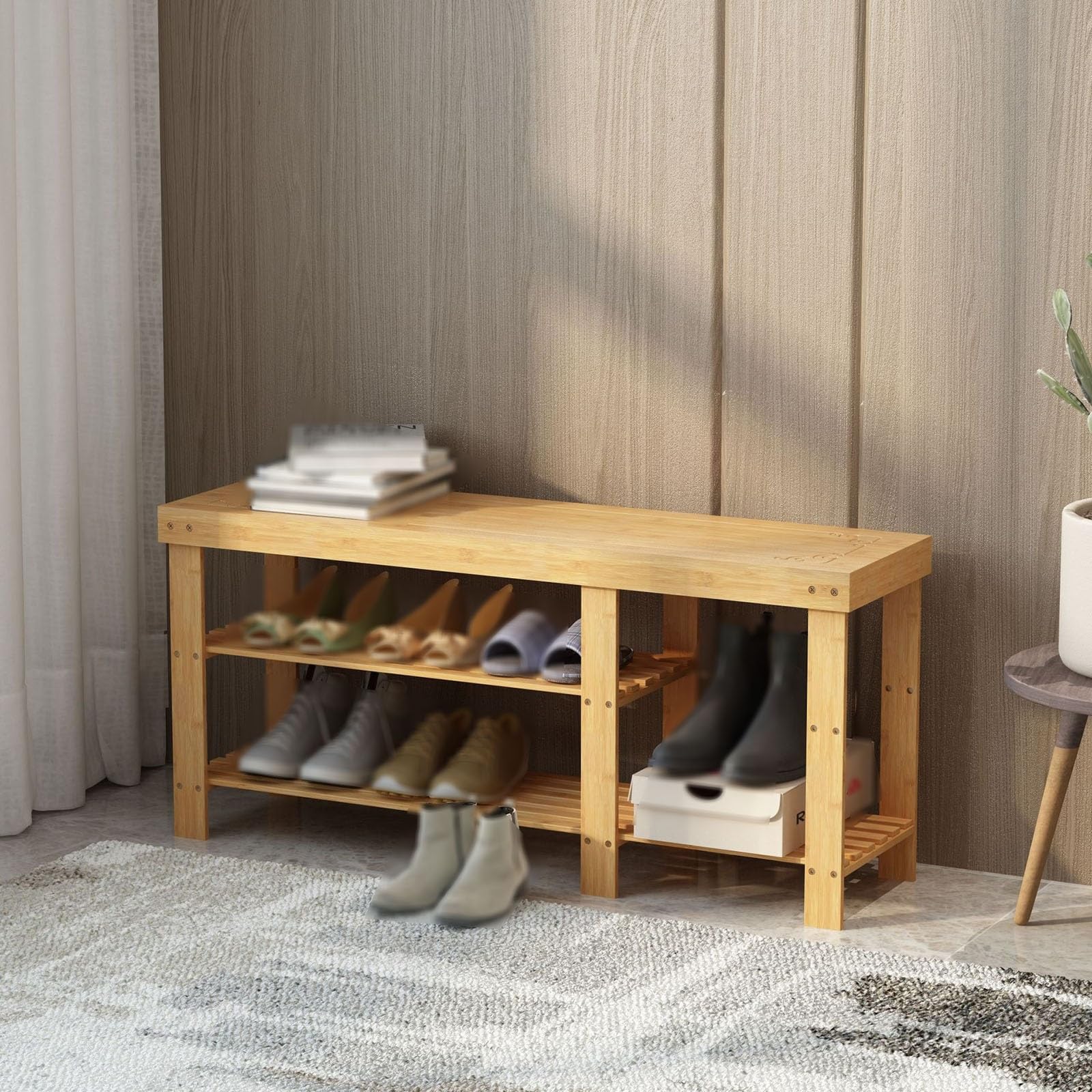 Rangement pour chaussures avec siège et banc de couloir en bois de 100 cm