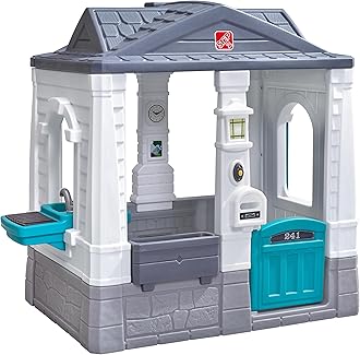 Neat & Tidy Cottage Kids Playhouse, Indoor and Outdoor Playset, Interactive Sounds, Toddlers 1.5+ Years Old, Easy to Assemble, Grey