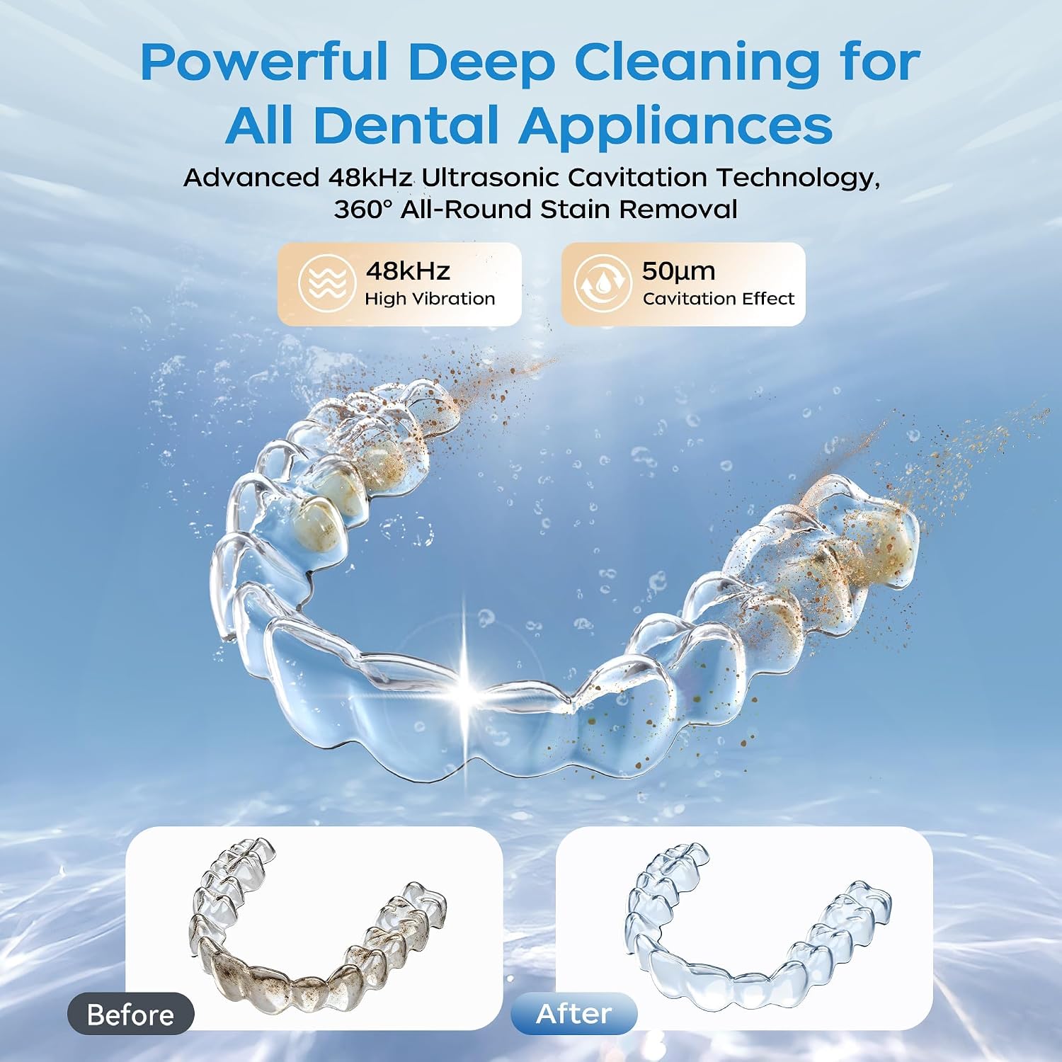 Ultrasonic Retainer Cleaner Machine, 48kHz Dental Ultrasonic Cleaner Care