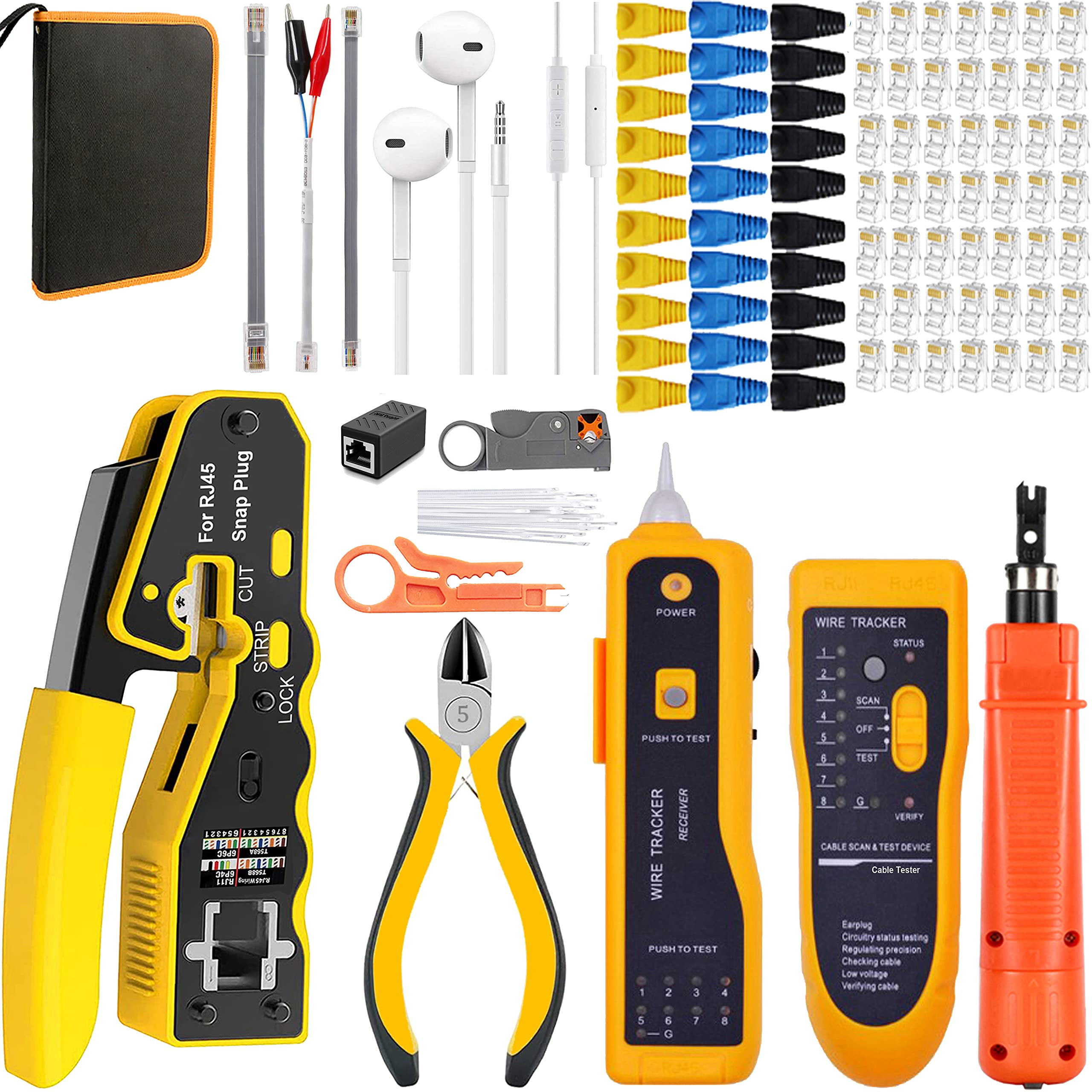 Kit sertissage RJ45 Cat5 Cat6 avec 50 connecteurs et manchons pour câble RJ11 RJ12