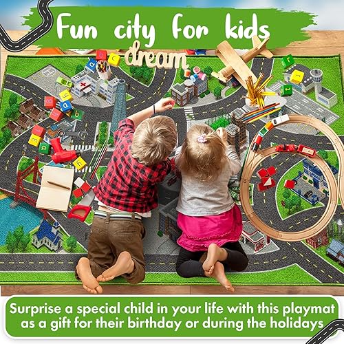 Miniatura 4 de Alfombra de juegos 3D City Life para niños, tapete de actividades extra grande de 30 x 60 pulgadas para autos de carreras y juguetes, alfombra de