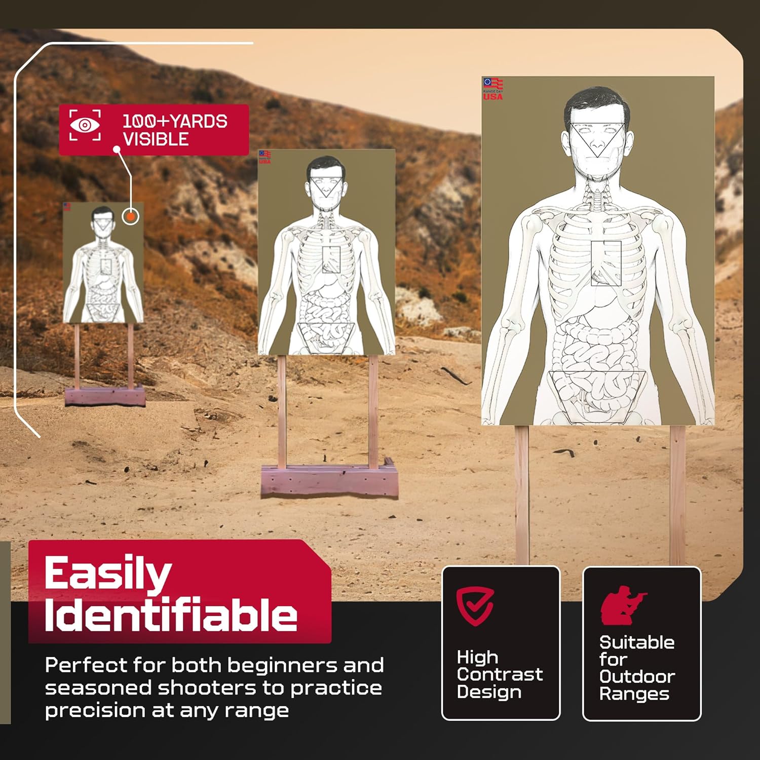 25 Anatomic Life Size Silhouette Targets for Shooting Range, Firearm Target for Pistol, Rifle, Pellet, BB, Airsoft, and Handguns, 80 lb. Gloss Paper, 24” x 36”