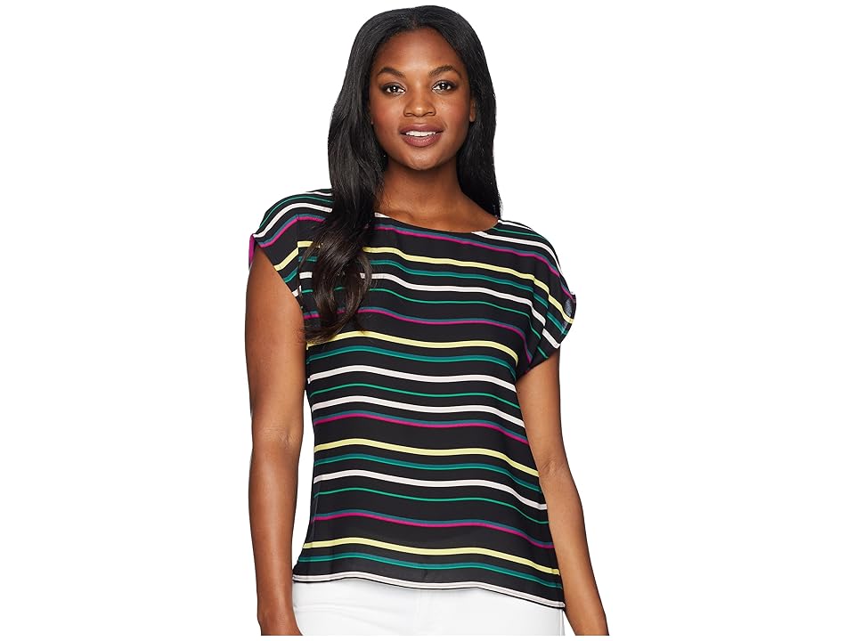 

Vince Camuto Extended Shoulder Paradise Multi Stripe Blouse (Rich Black) Women's Blouse