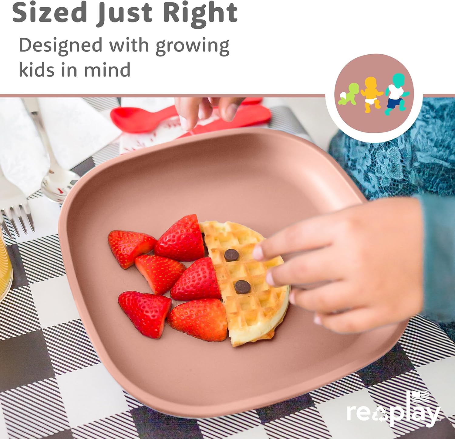 Re-Play Toddler Plates - 22 Oz. Deep-Walled Flat Kids Plates - Dishwasher & Microwave Safe - Made in USA - Set of 4-7.37" x 7.37" x 1.25" - Blossom - Image 8