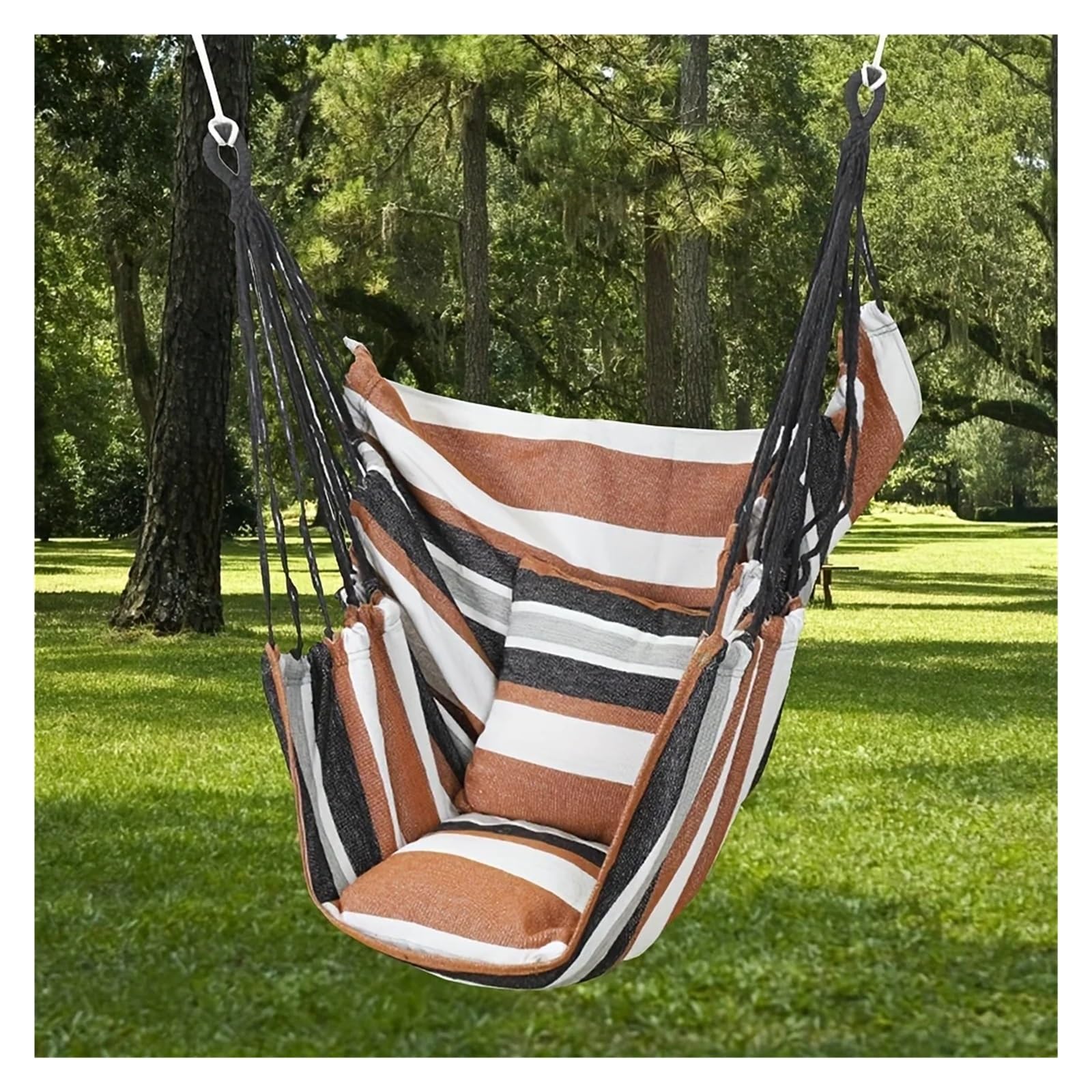 1pc Outdoor Hammock Chair, Canvas Leisure Swing Hanging Chair, Without Pillow And Cushion, Indoor Outdoor Hammock(Khaki)