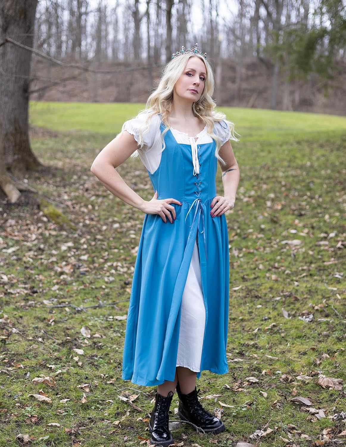 SCARLET DARKNESS Renaissance Costume Women Peasant Medieval Dress Short Sleeve Maxi Fairy Dresses with Pockets - Image 3